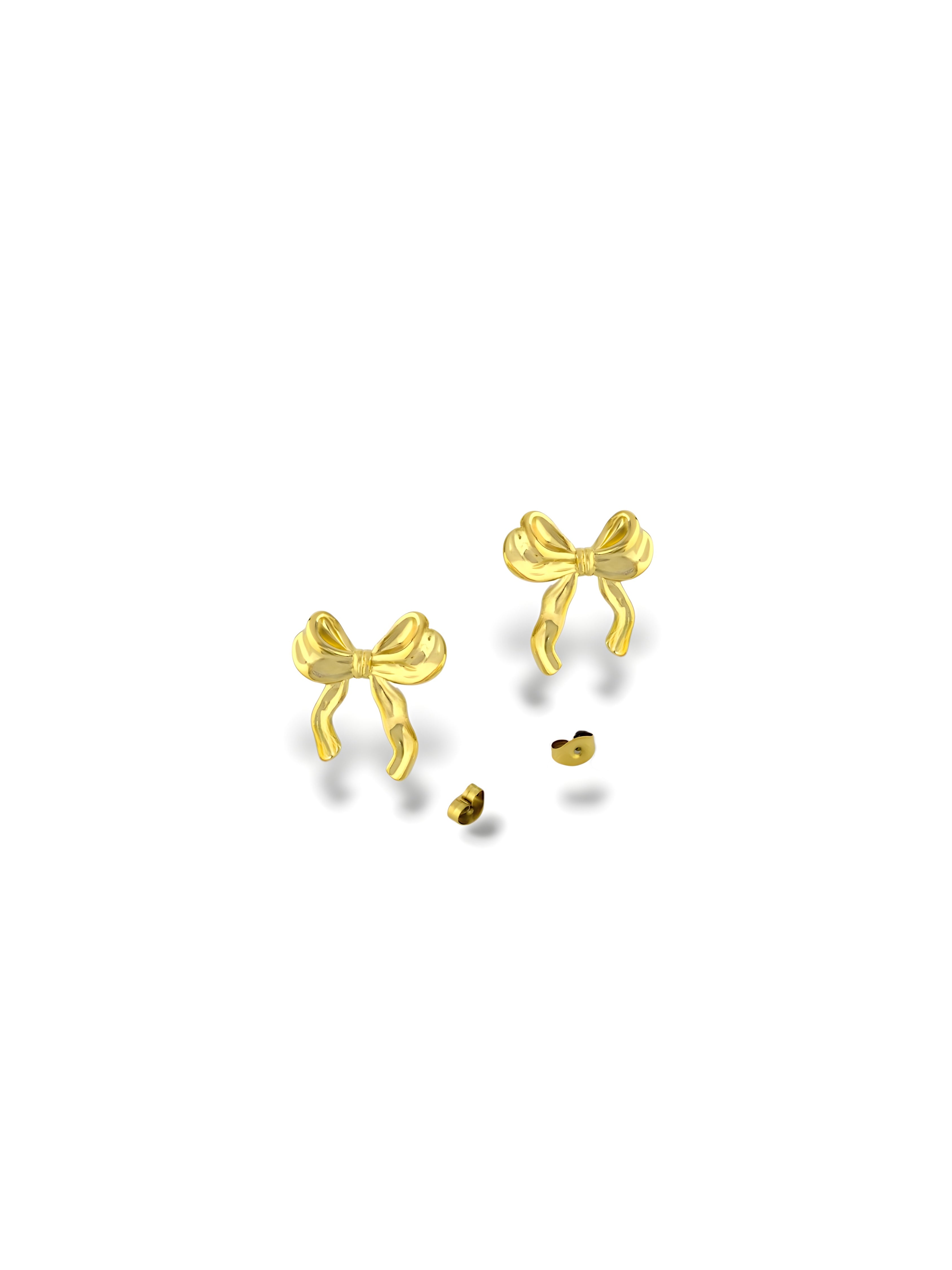Golden Ribbon Bow Studs