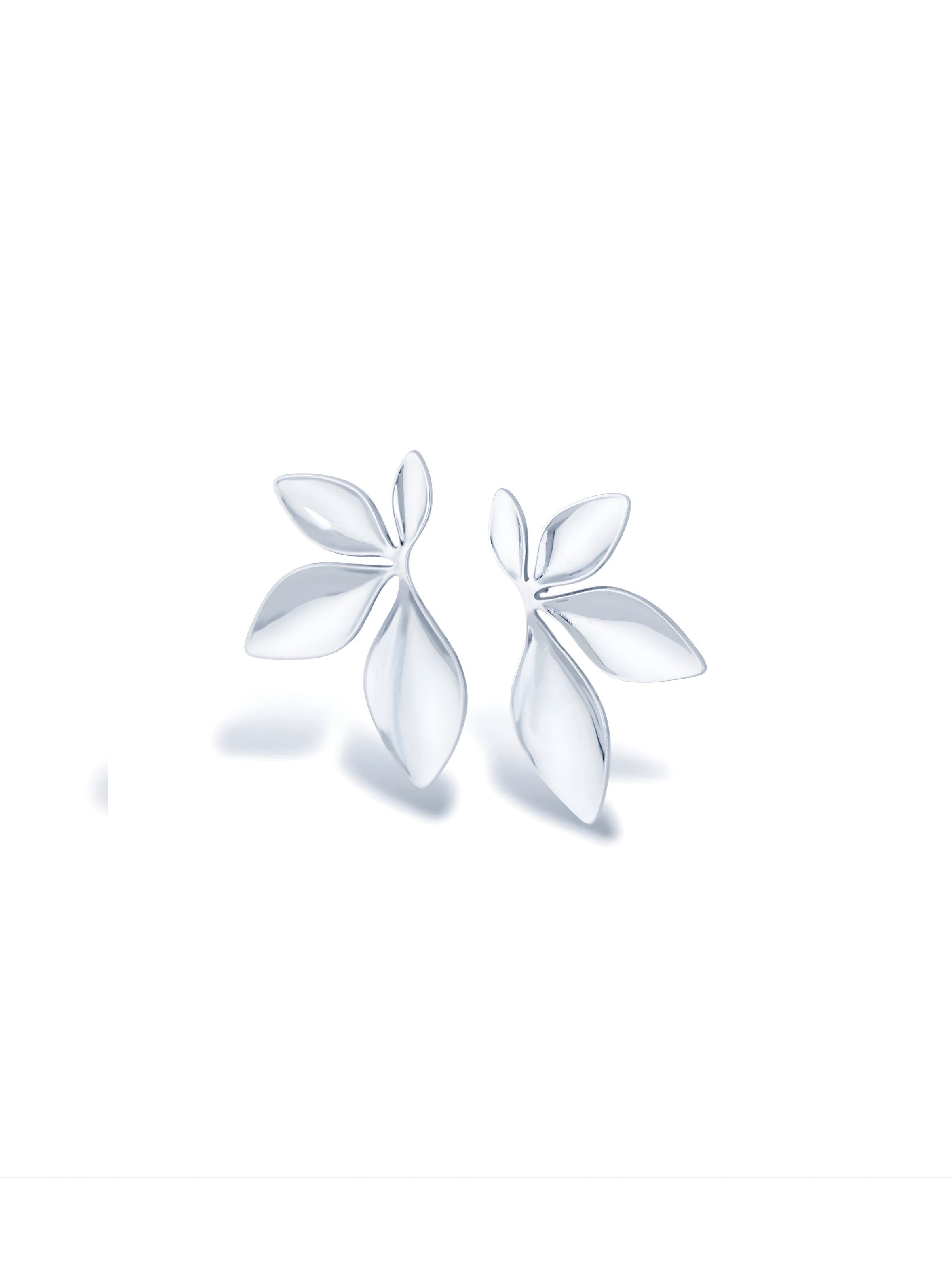 Silver Triple Leaf Stud Earrings with Polished Finish