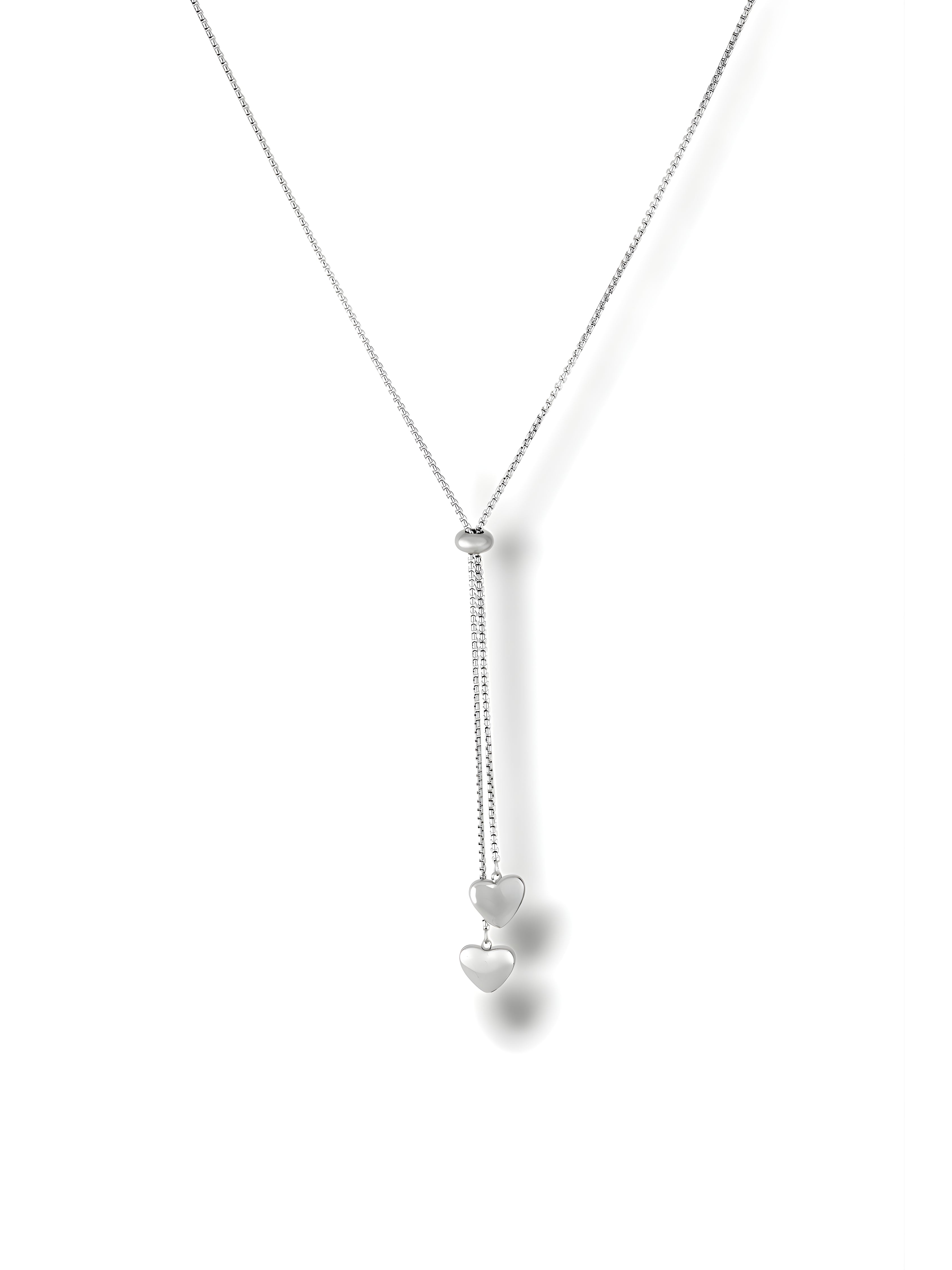 Double Heart Lariat Necklace