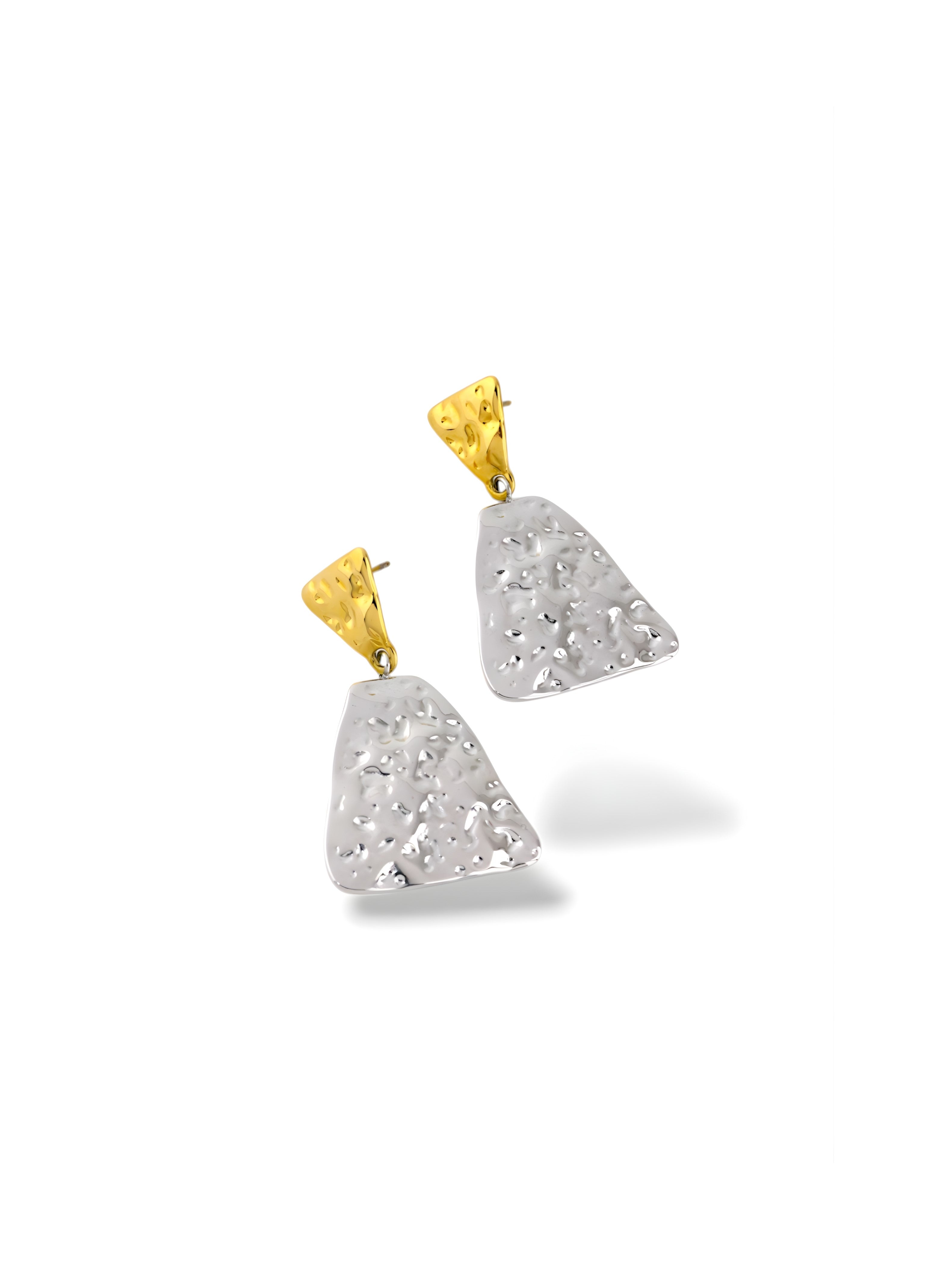 Gold and Silver Textured Drop Earrings with Soft Shape