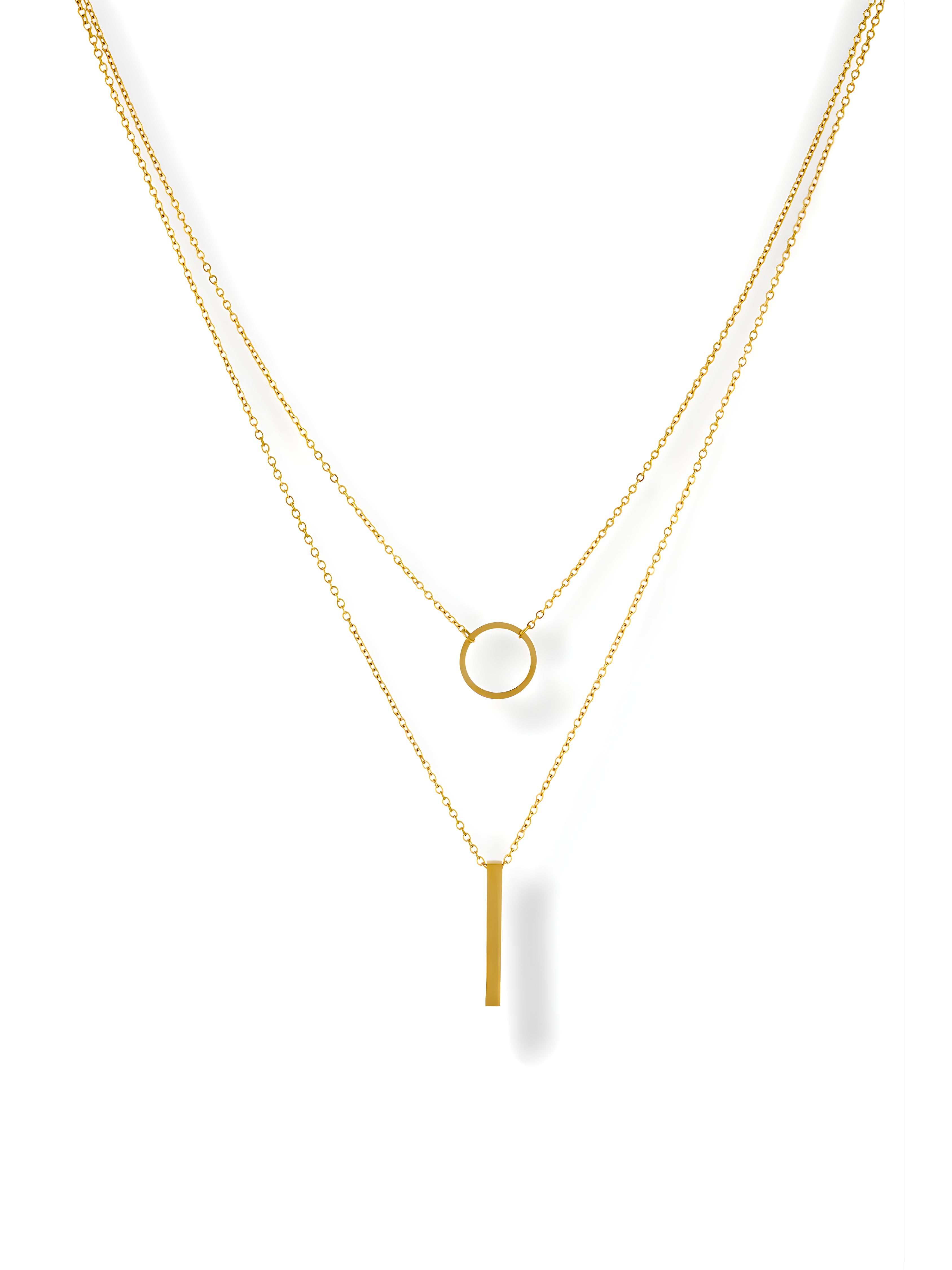 Geometric Circle and Bar Layered Necklace