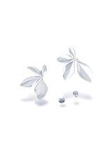 Silver Triple Leaf Stud Earrings with Polished Finish
