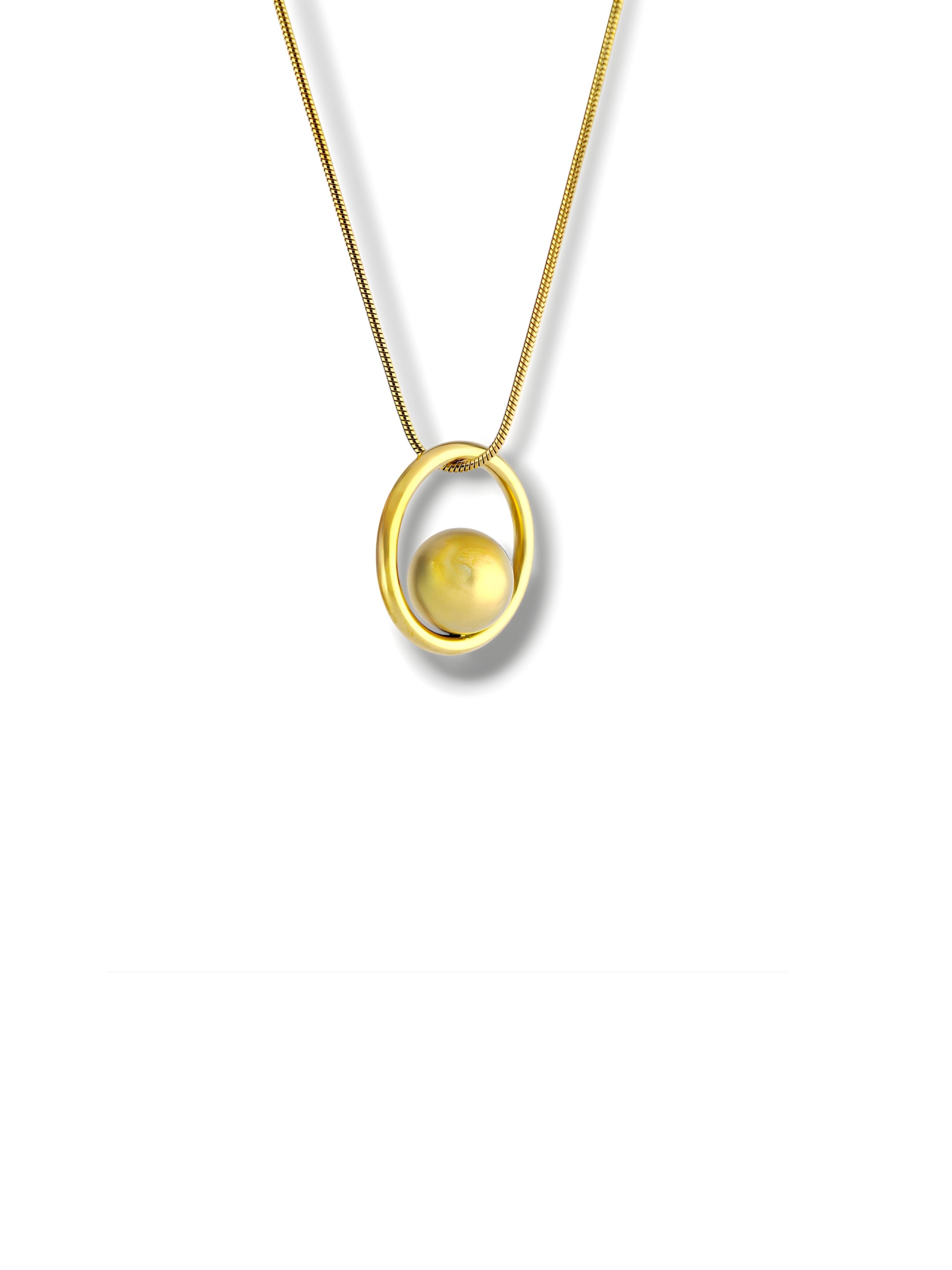 Oval Frame Necklace with Gold Bead