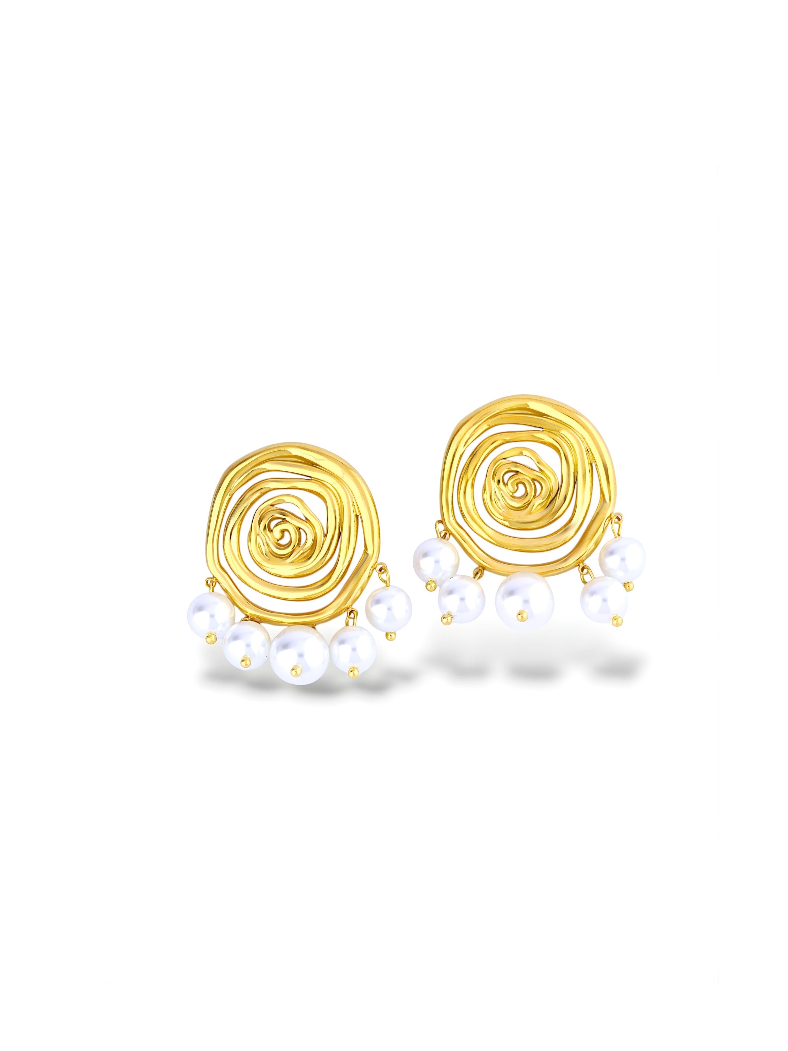 Stylish Gold Triple Disc Kairo Stud Earrings