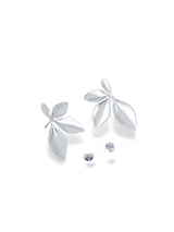 Silver Triple Leaf Stud Earrings with Polished Finish