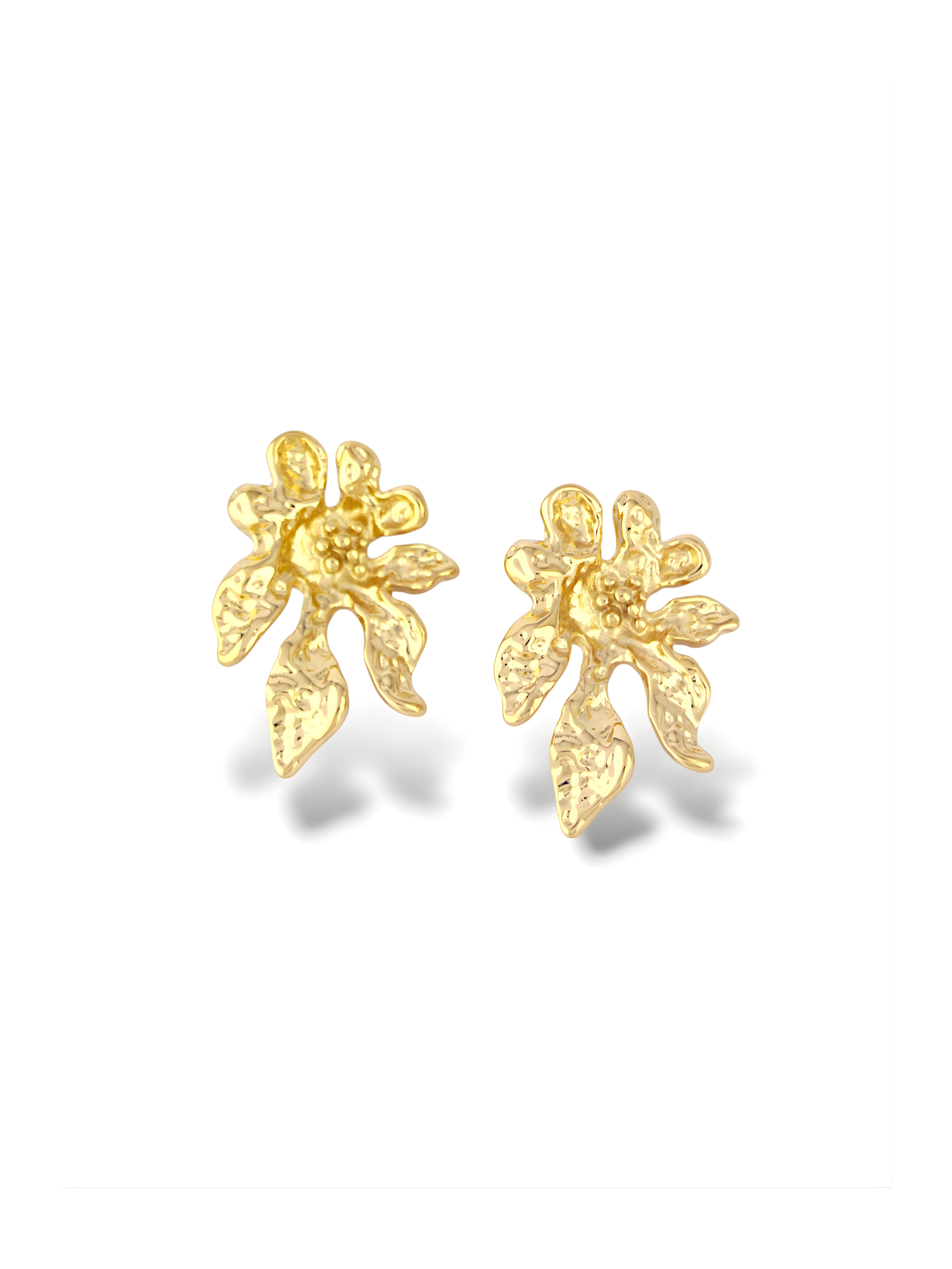 Lustre Bloom Textured Floral Gold Stud Earrings