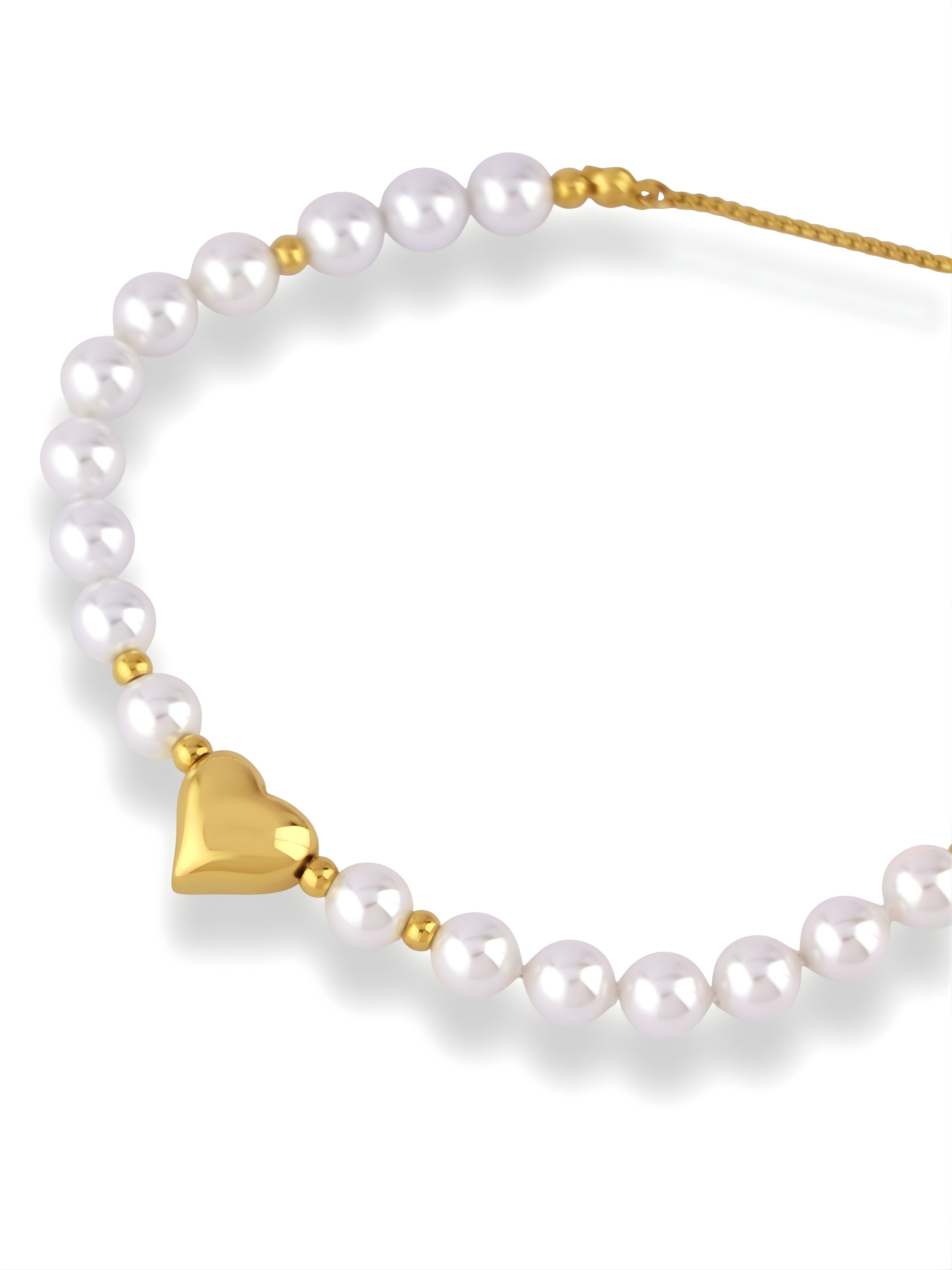 Soft Pearl Frost Bracelet with Gold Heart Charm