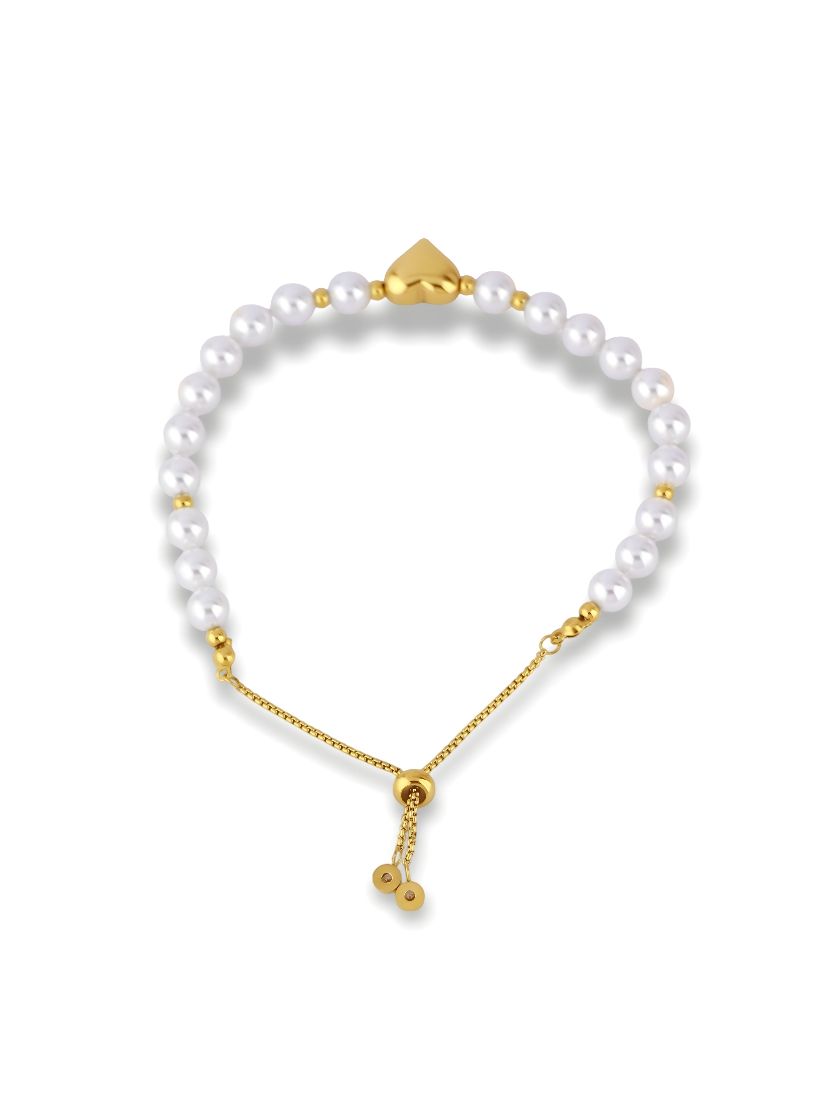 Soft Pearl Frost Bracelet with Gold Heart Charm