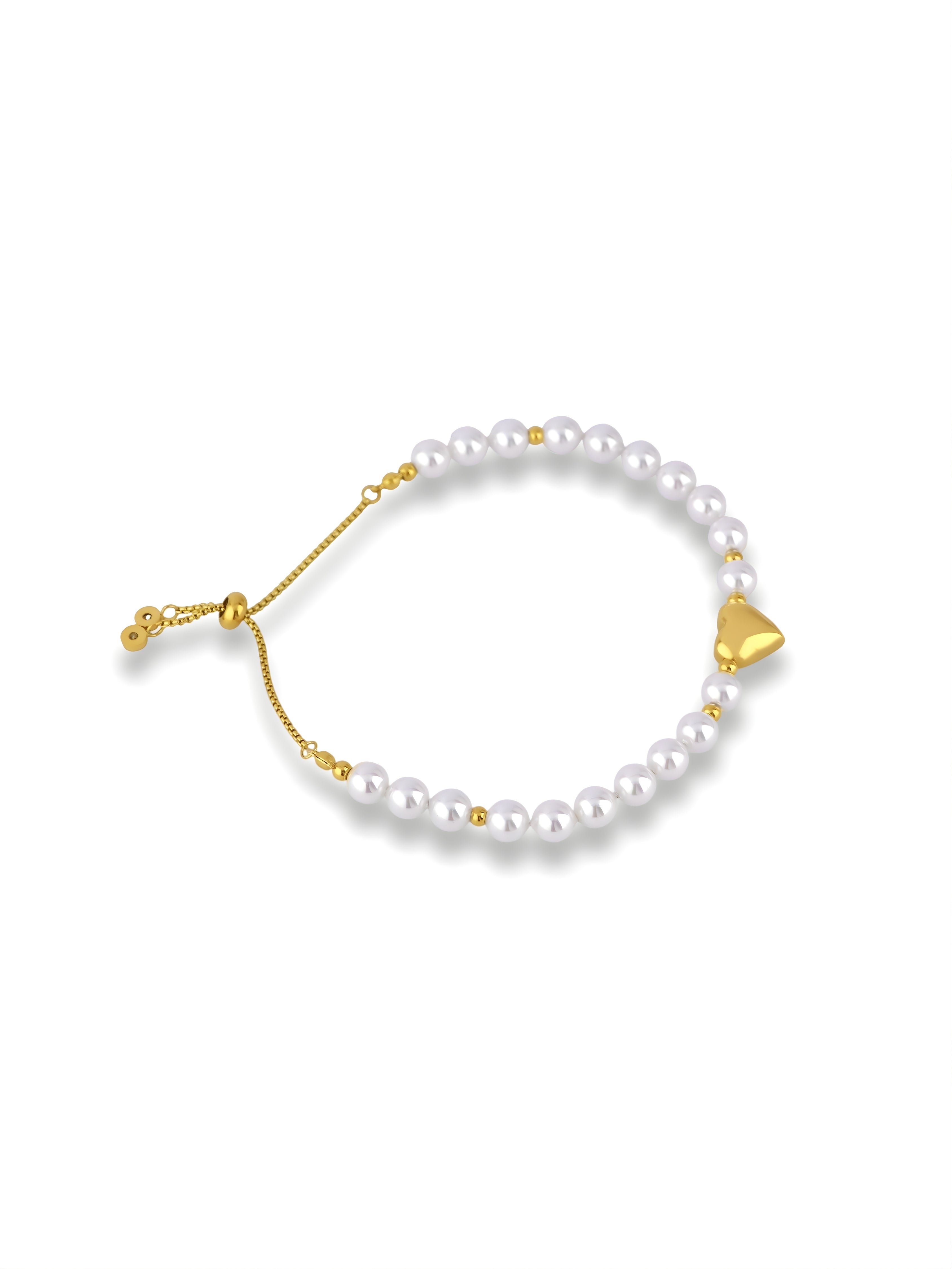 Soft Pearl Frost Bracelet with Gold Heart Charm