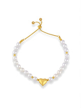 Soft Pearl Frost Bracelet with Gold Heart Charm