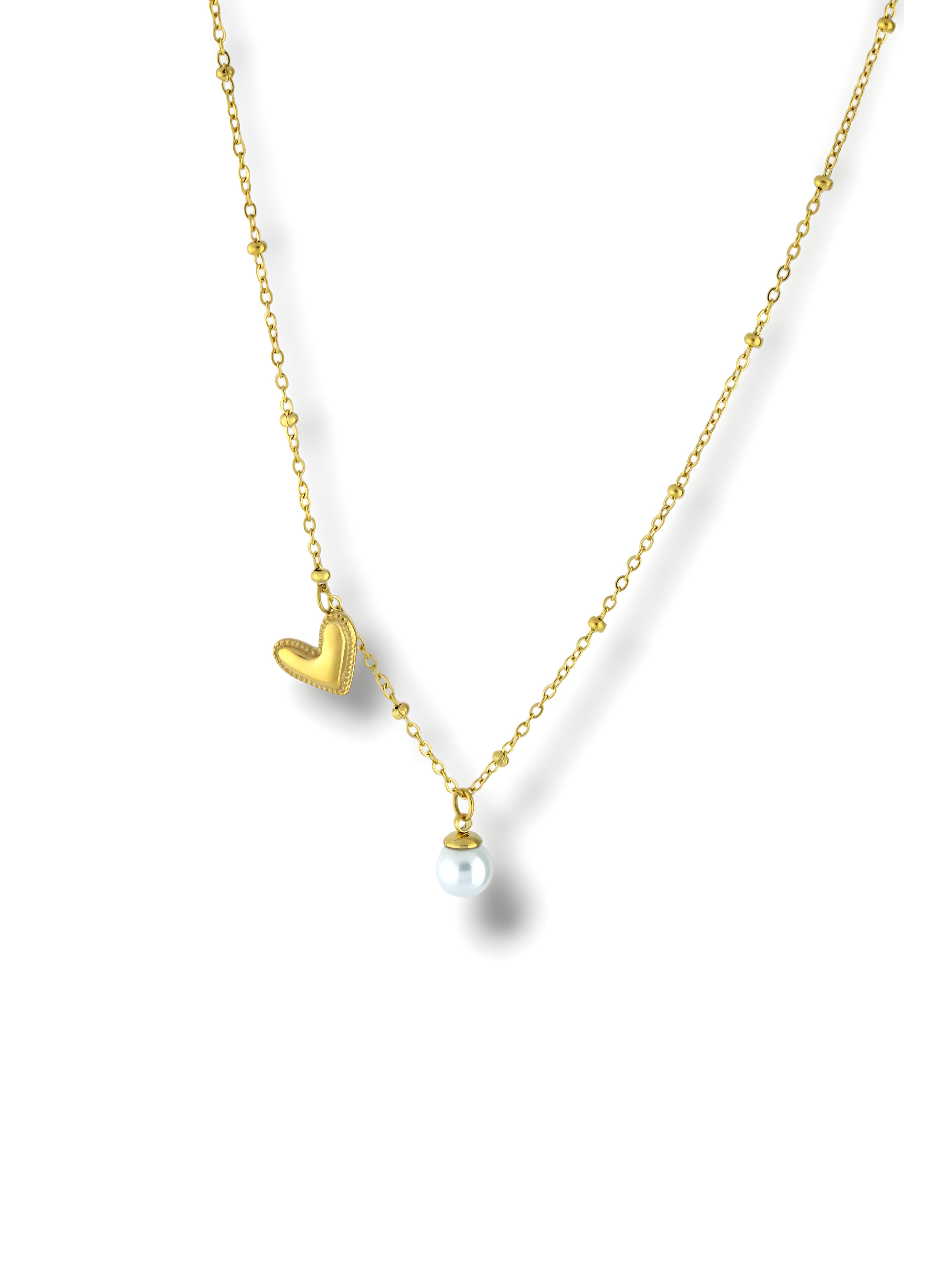 Heart And Pearl Charm Necklace