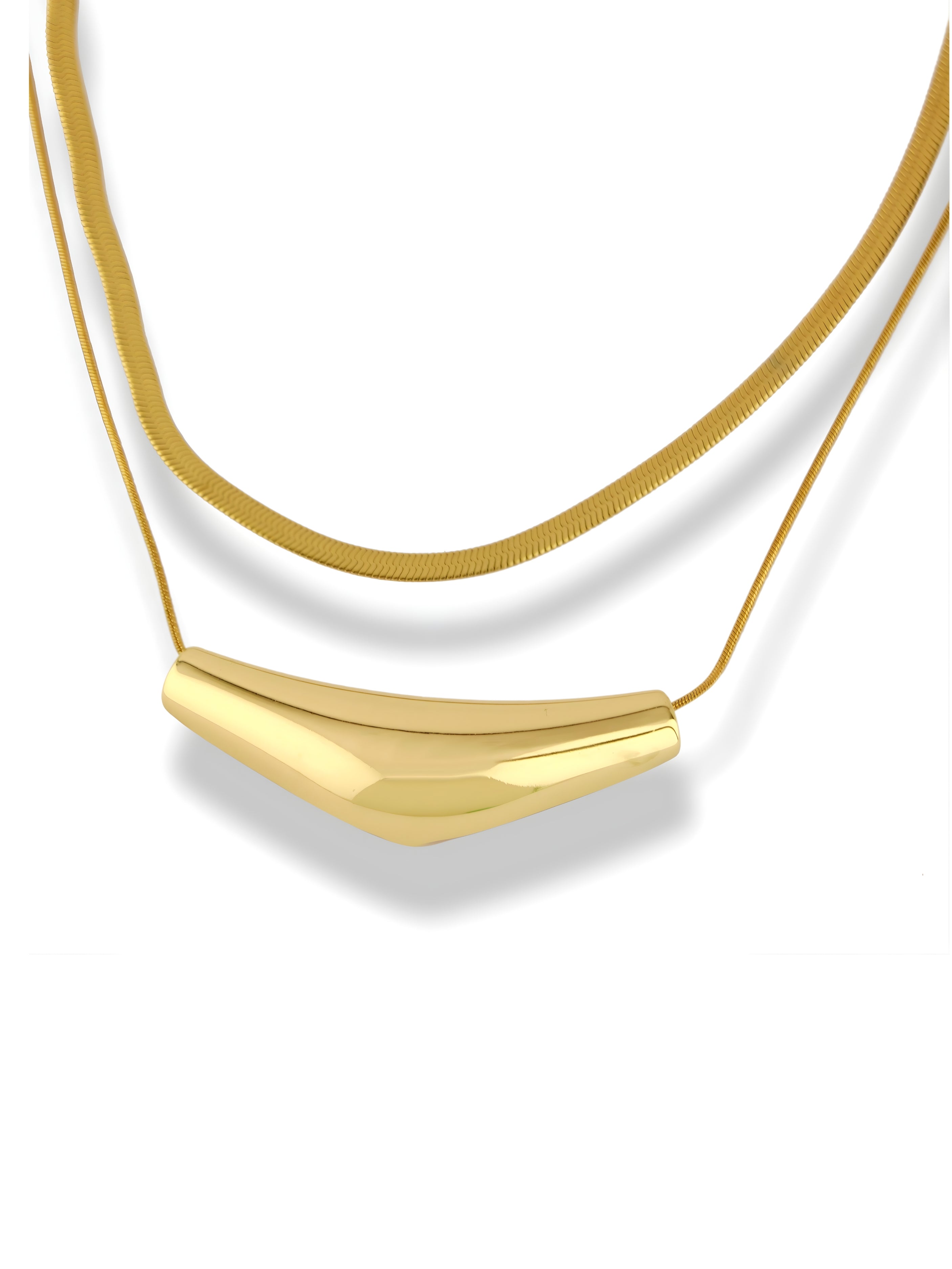 Double Chain Elongated Pendant Necklace