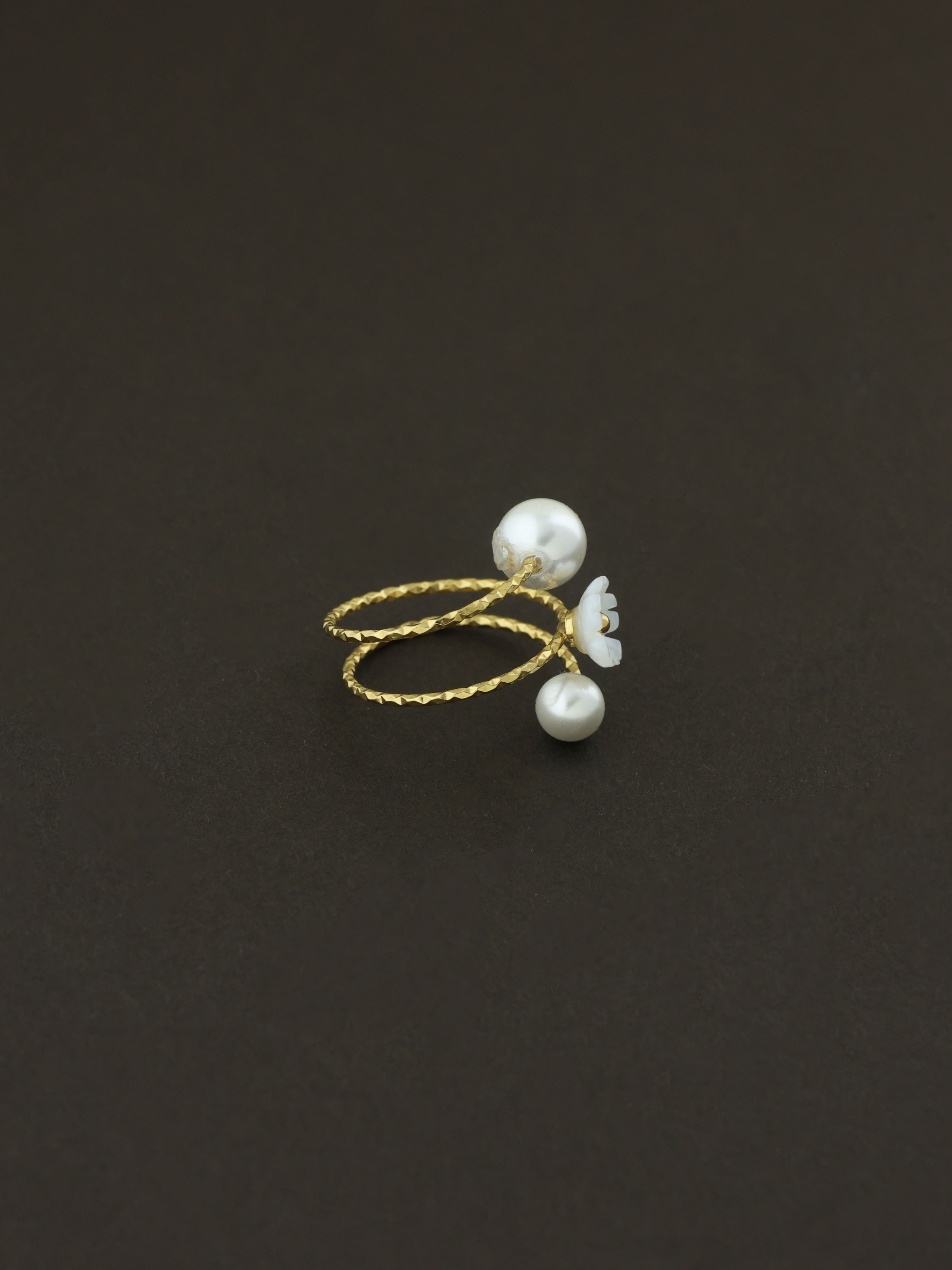 Small Flower and Pearl Wrap Ring
