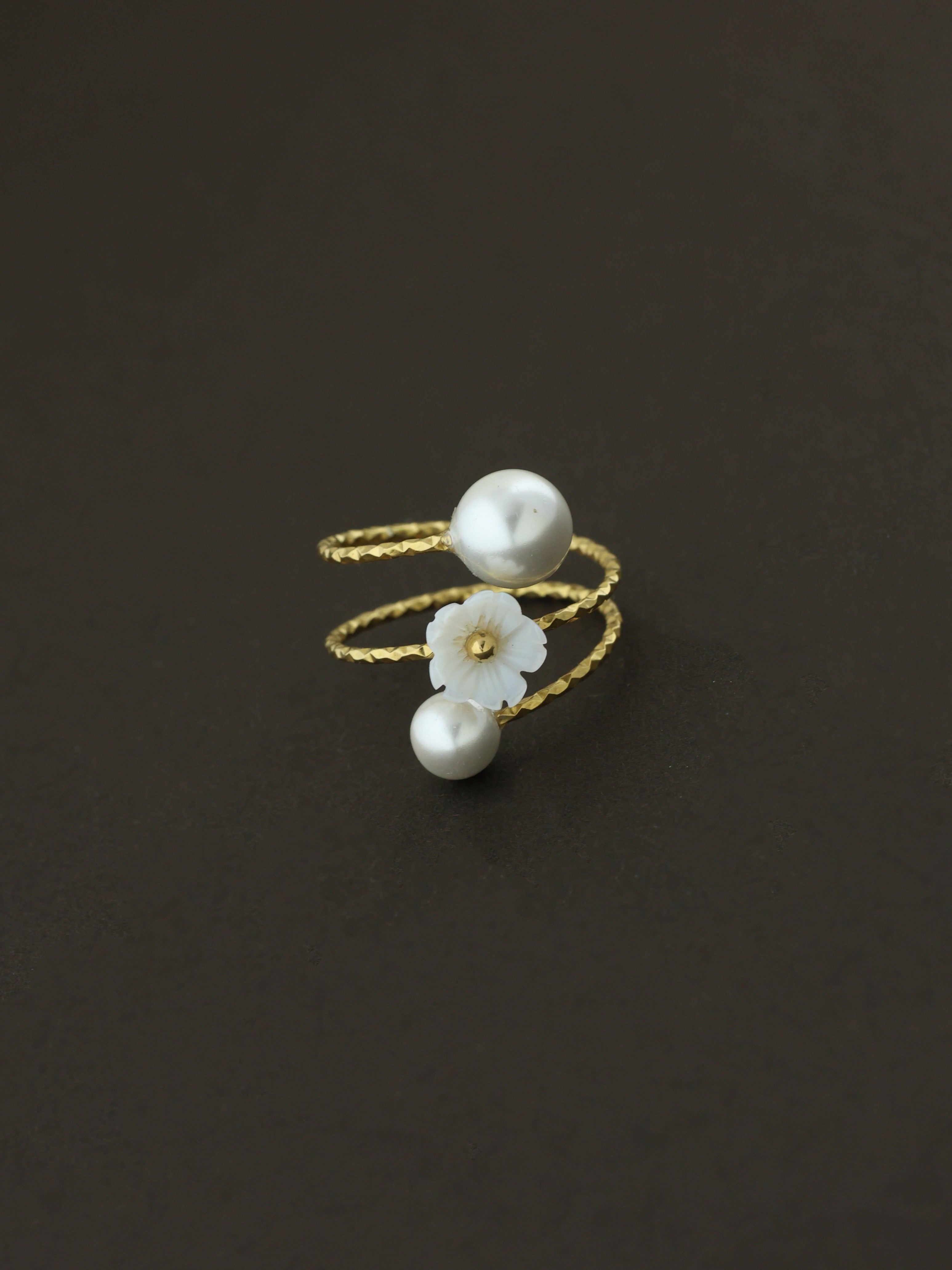 Small Flower and Pearl Wrap Ring