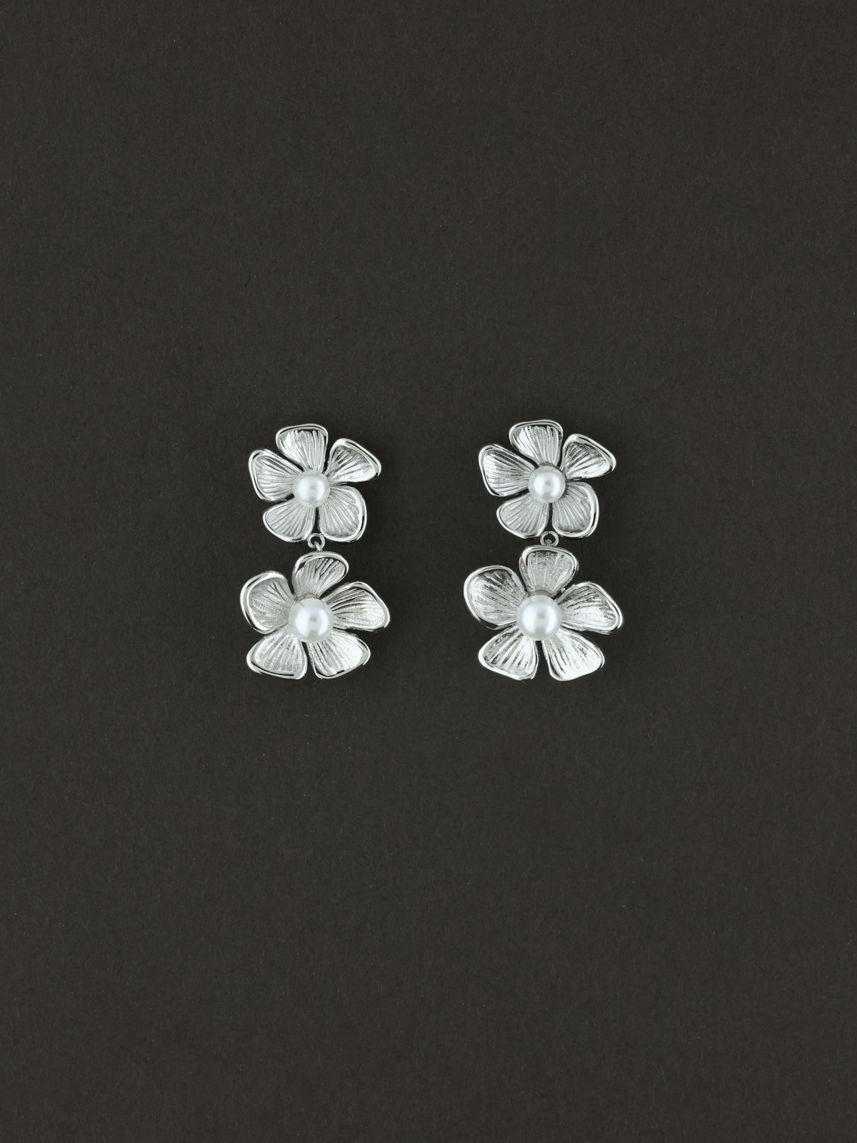 Double Bloom Pearl Drop Earrings