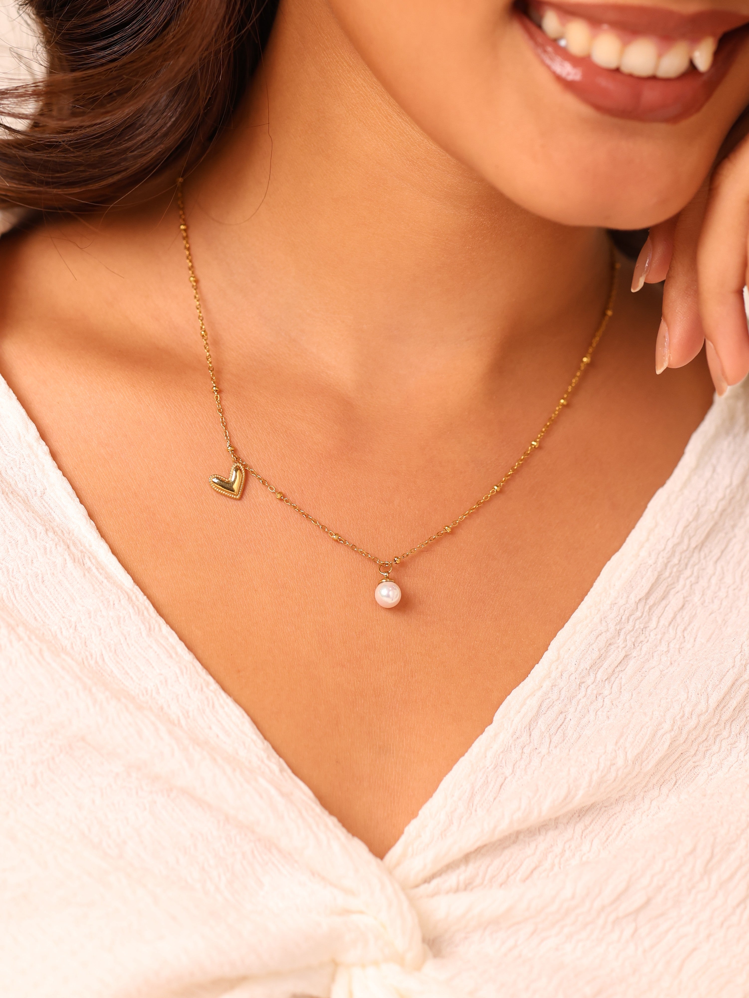 Heart And Pearl Charm Necklace