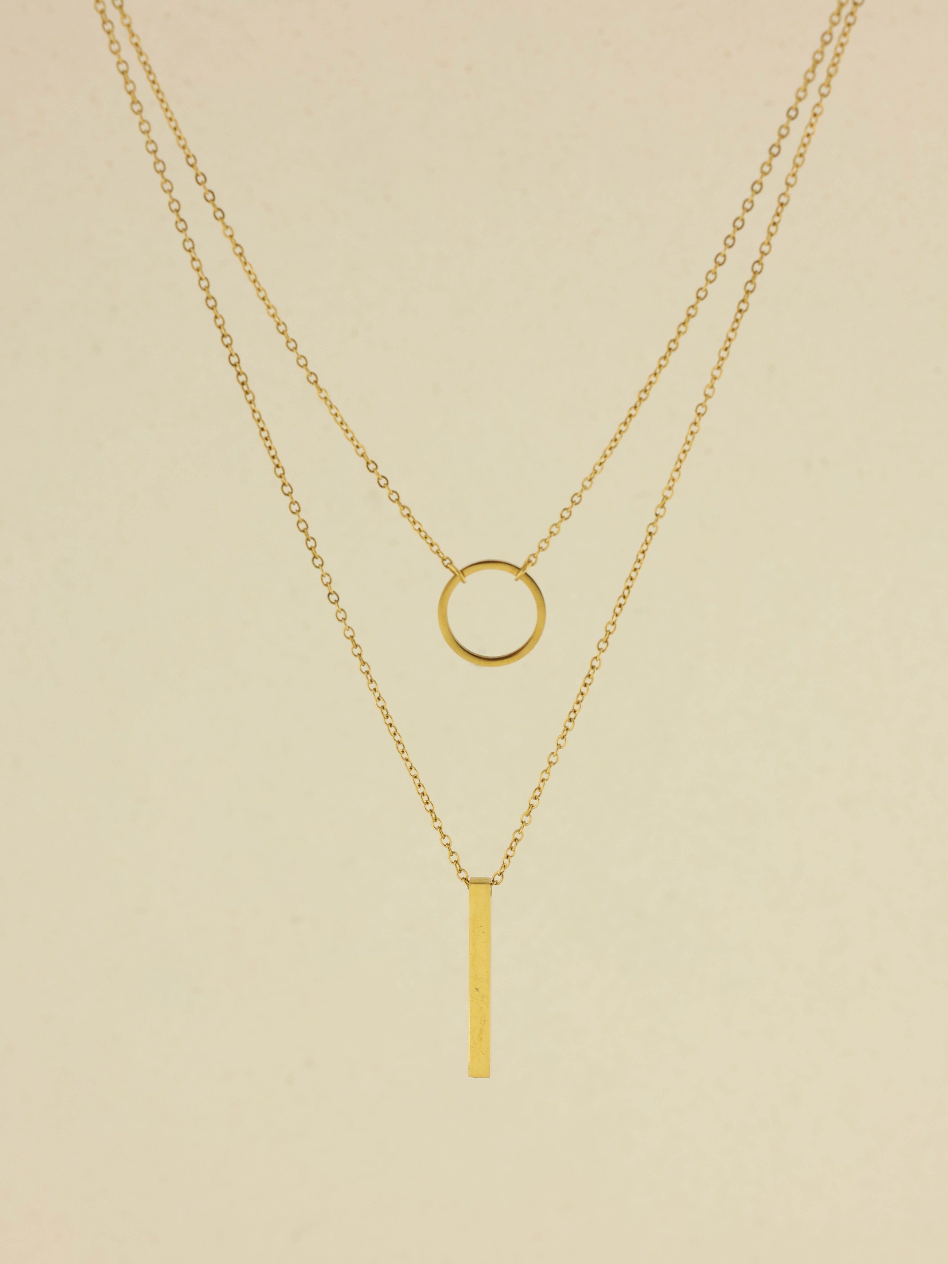 Geometric Circle and Bar Layered Necklace
