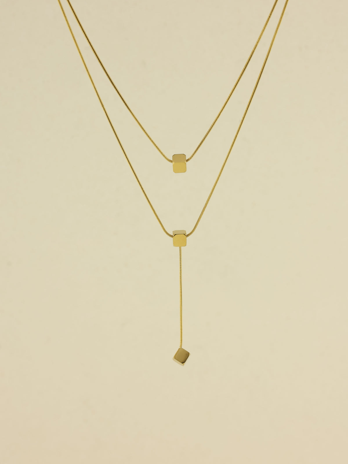 Geometric Cube Layered Lariat Necklace