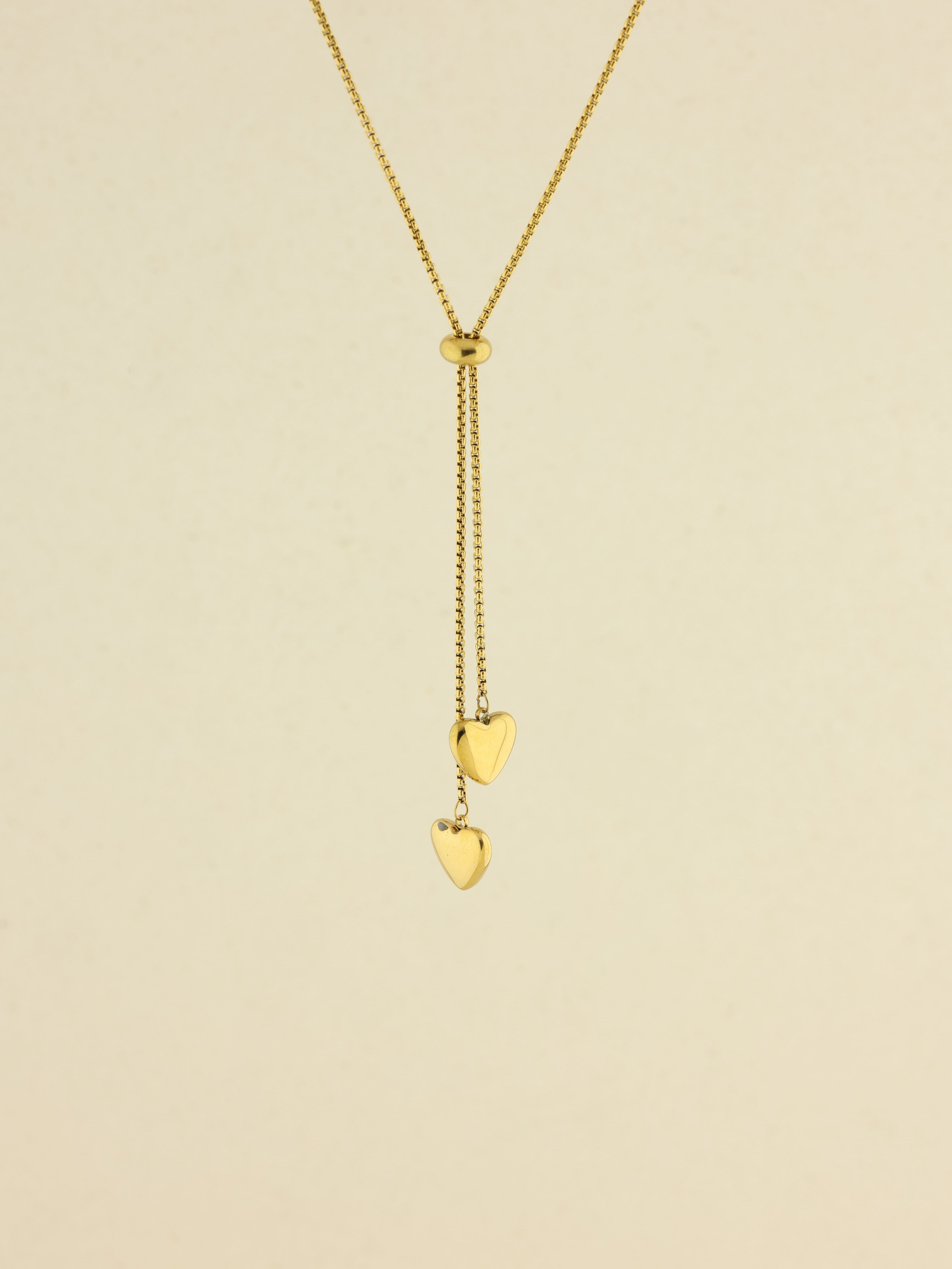 Double Heart Lariat Necklace