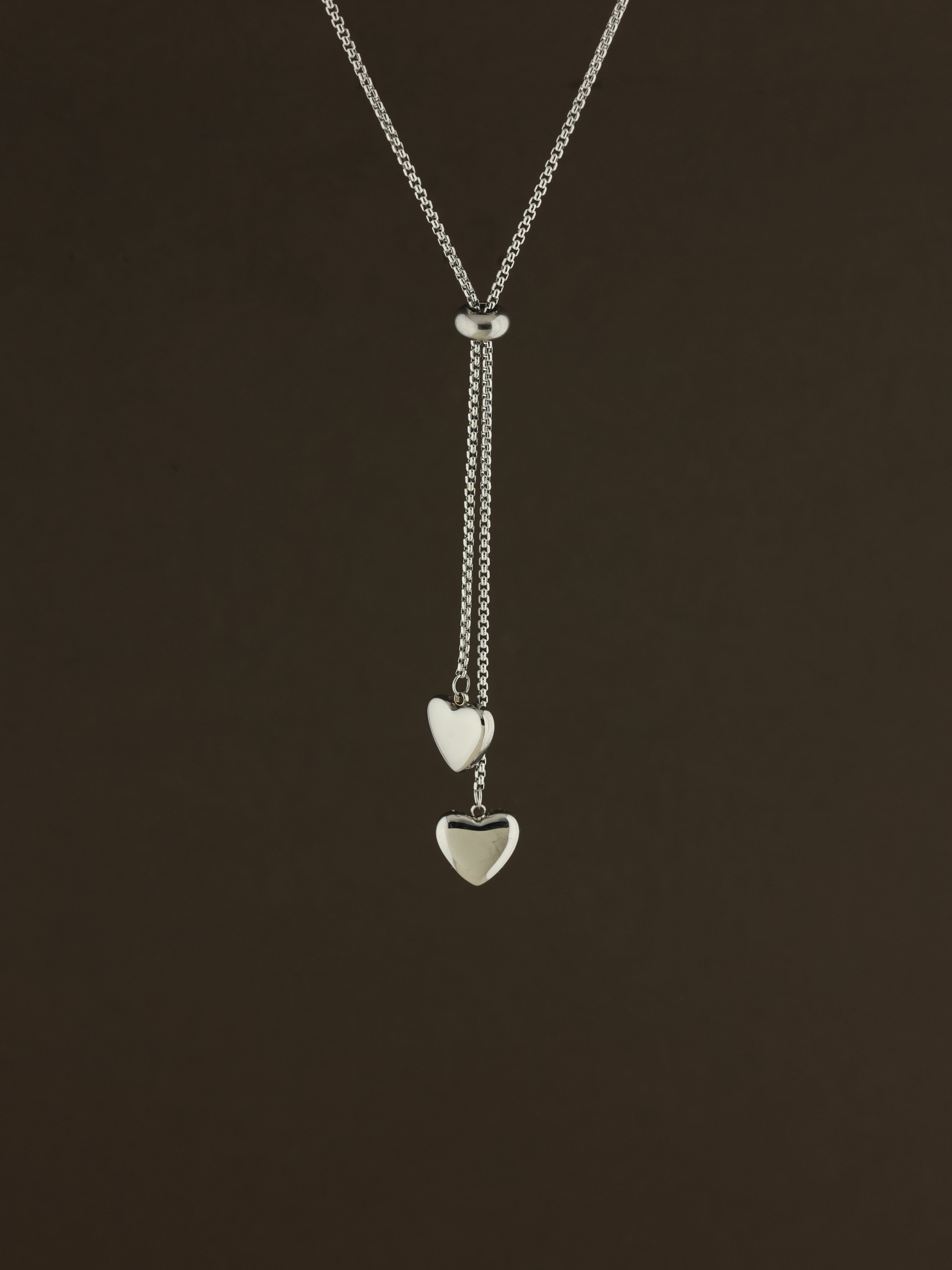 Double Heart Lariat Necklace