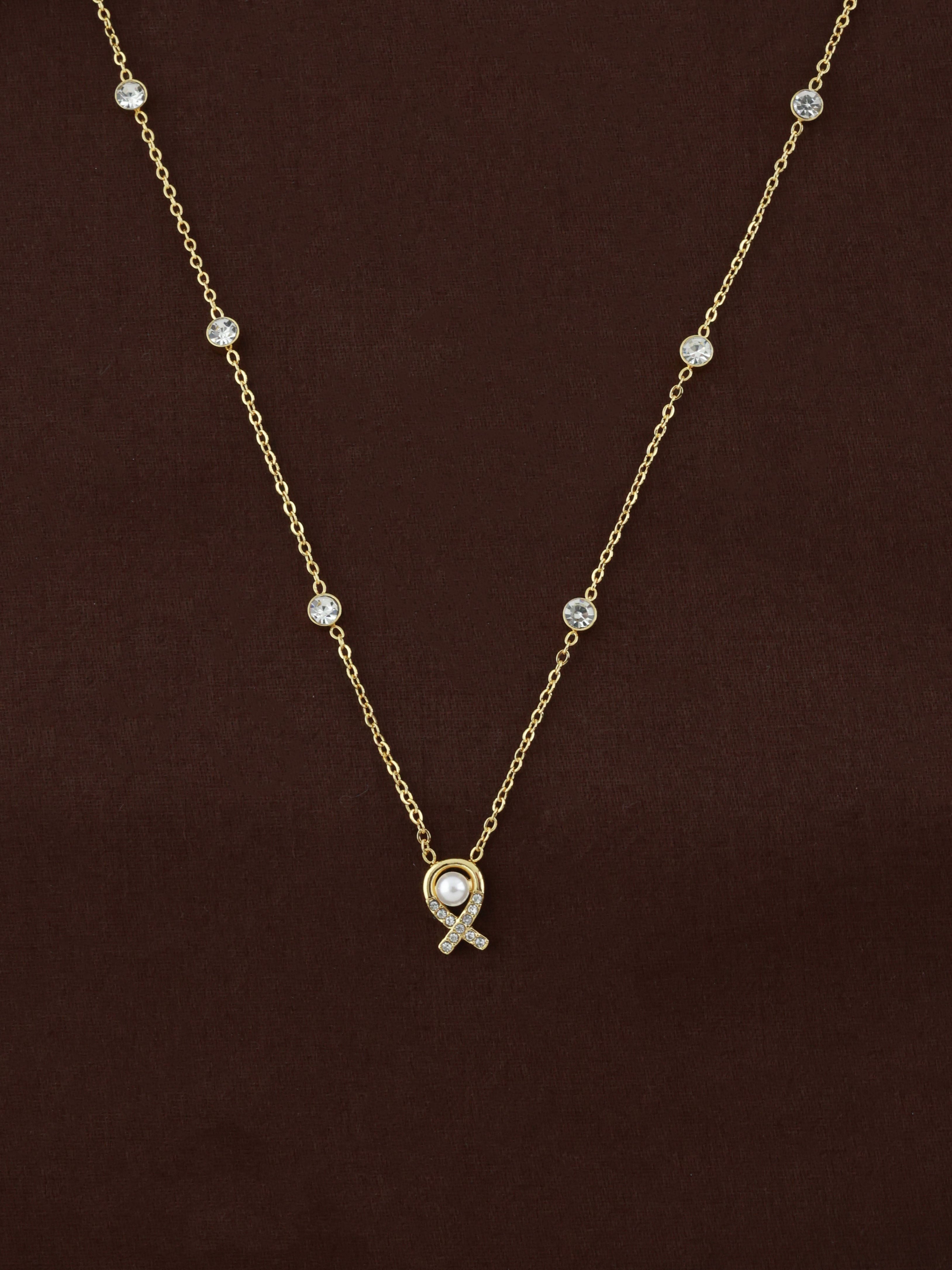 Eternal Ribbon & Pearl Station Necklace