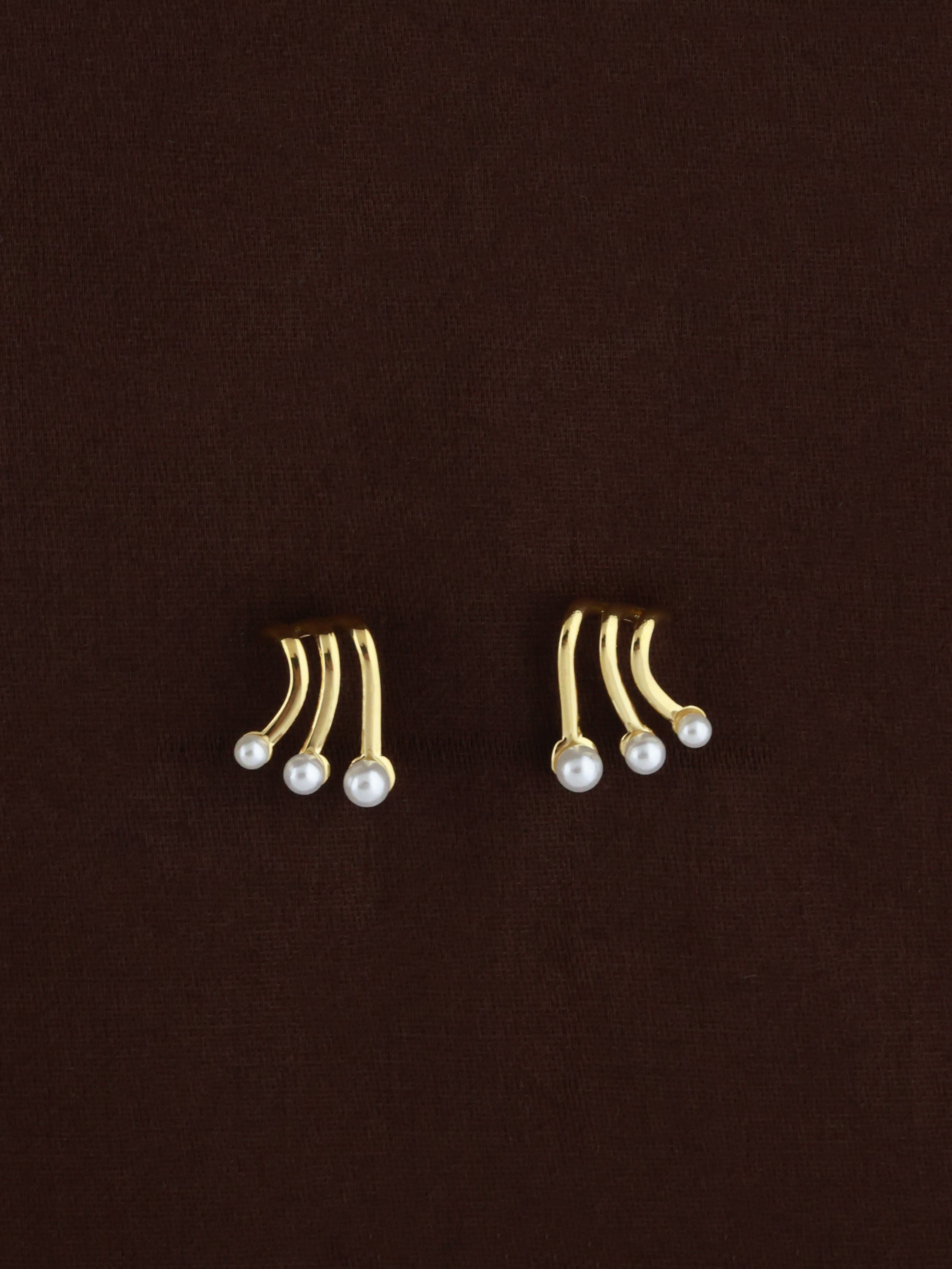 Trio Wave Pearl Earrings