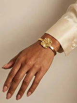 Elegant Gold Monarch Open Bangle with Sparkling Stones - Doulaat