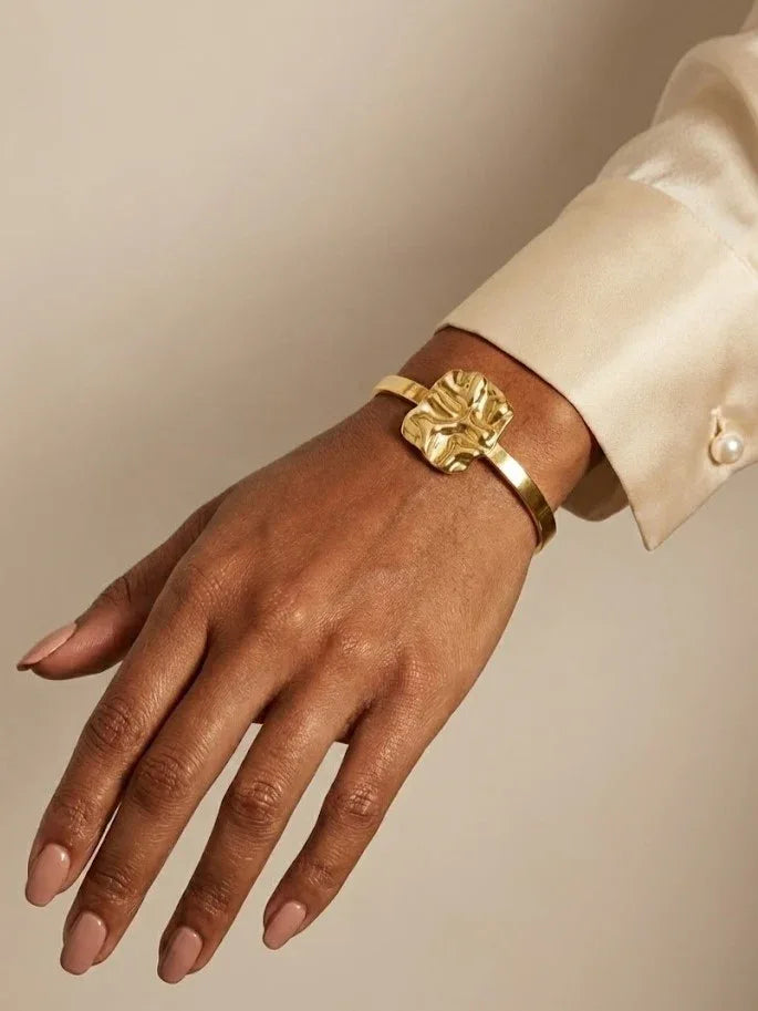 Elegant Gold Monarch Open Bangle with Sparkling Stones - Doulaat