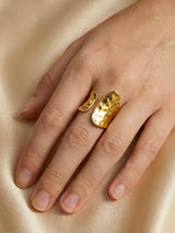 Bold Drop Hammered Gold Adjustable Open Ring