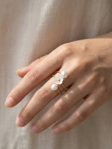 Gold Pearl Wrap Ring with Soft Flower Detail