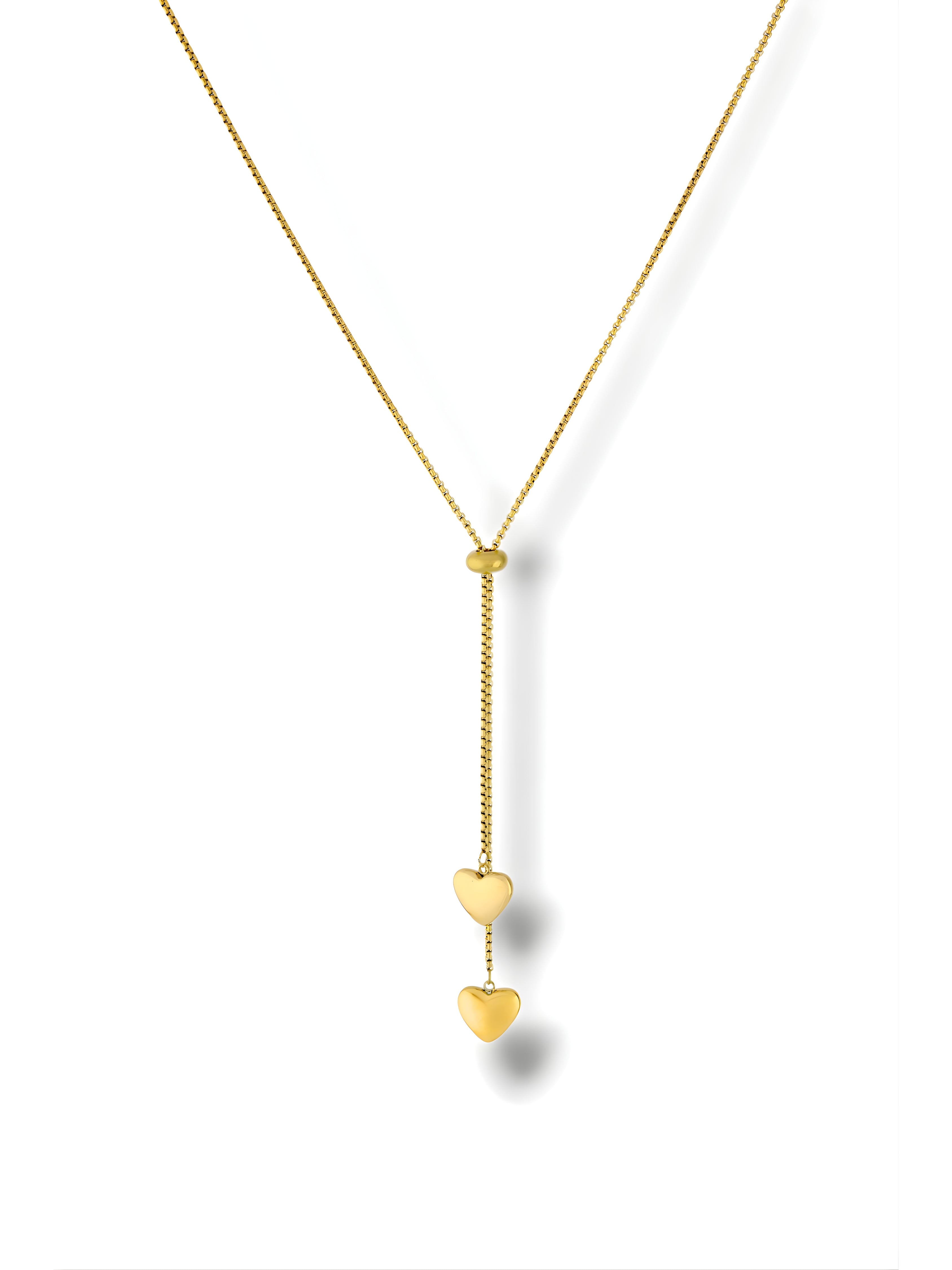 Double Heart Lariat Necklace