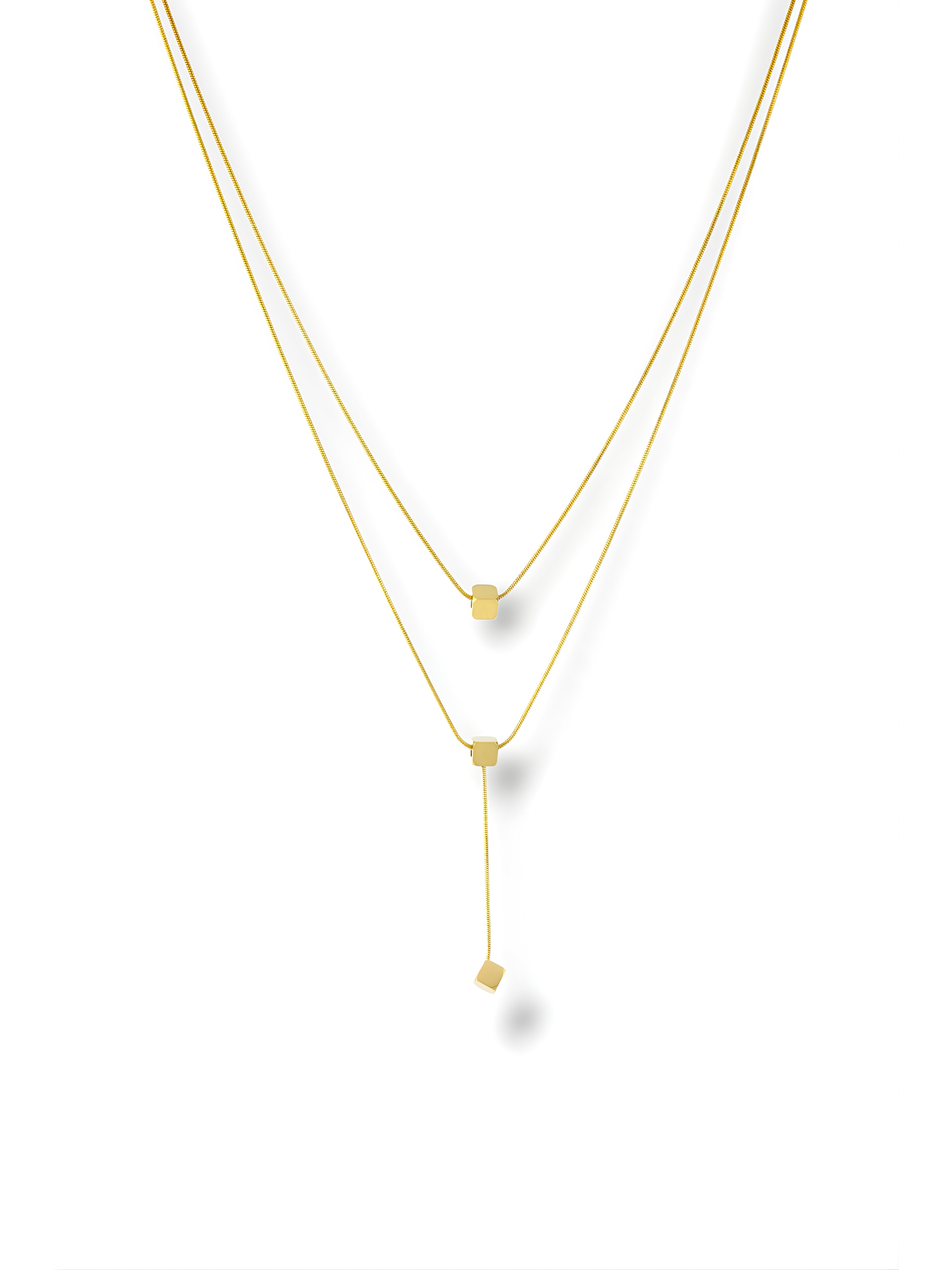 Geometric Cube Layered Lariat Necklace