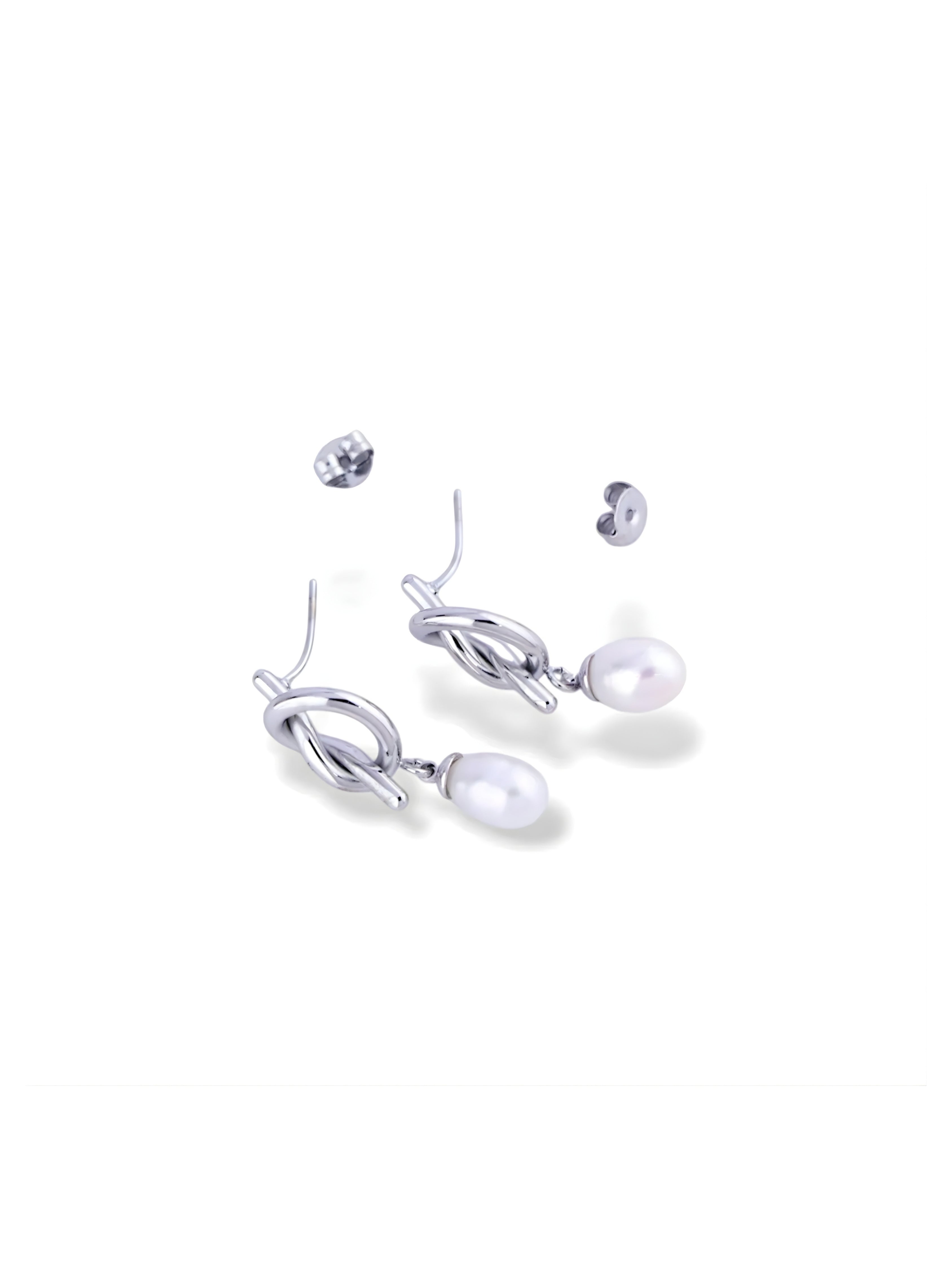 Golden Knot Pearl Drop Stud Earrings for Daily Wear