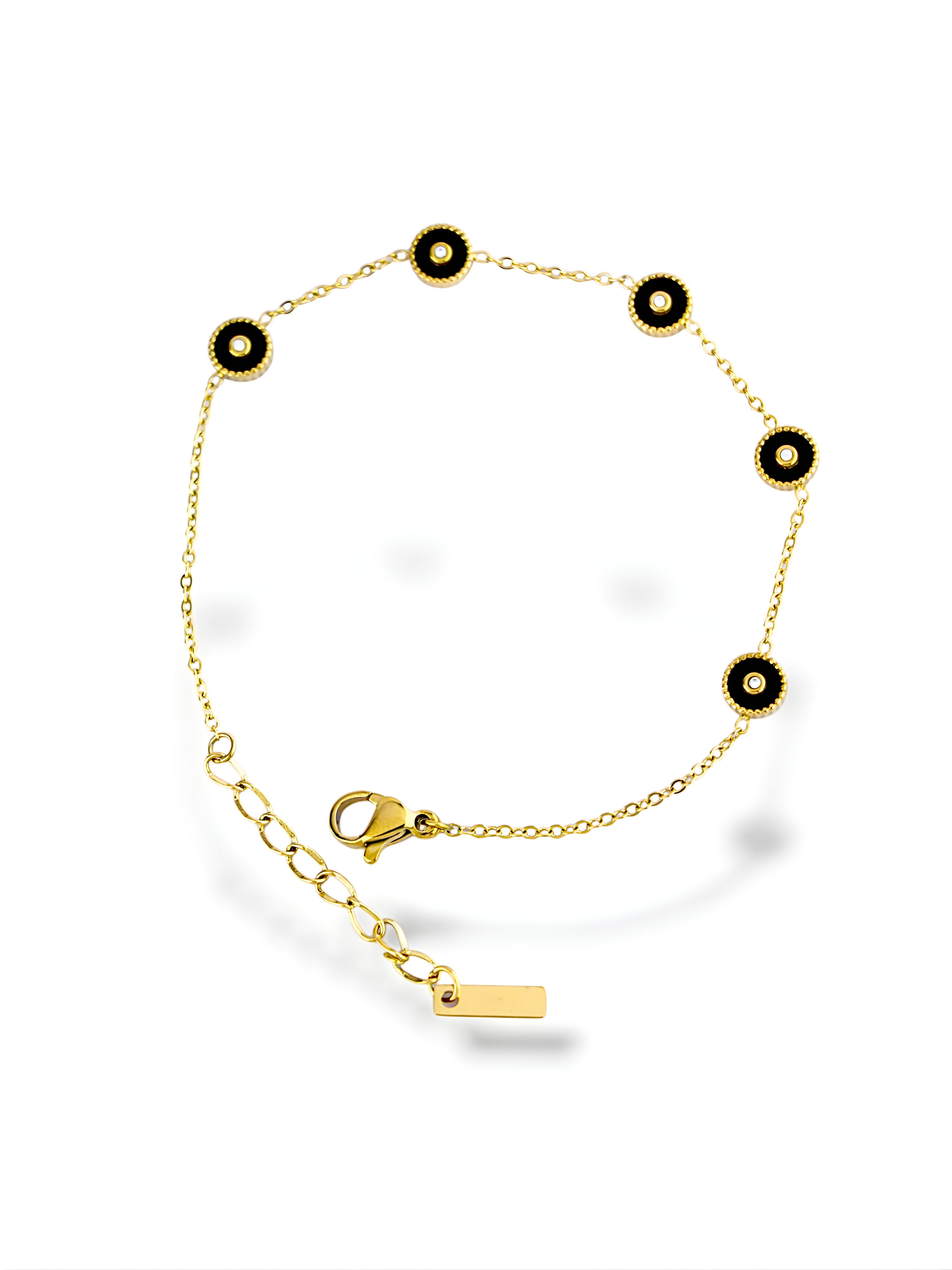 Black Stone Charm Bracelet Gold Tone