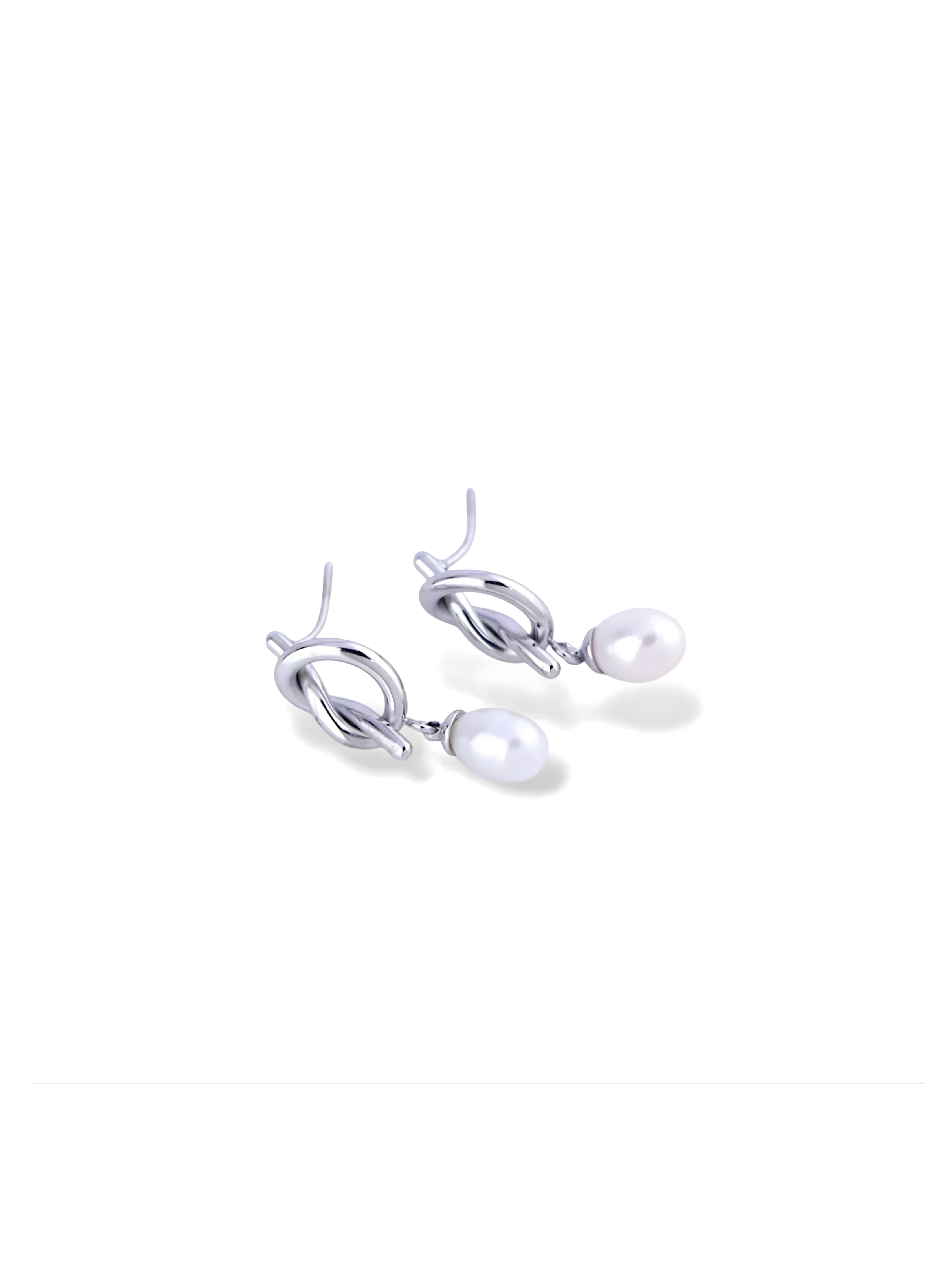 Golden Knot Pearl Drop Stud Earrings for Daily Wear