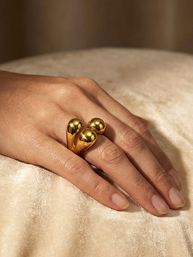 Elegant Gold Grace Ring with Modern Double Drop Design
