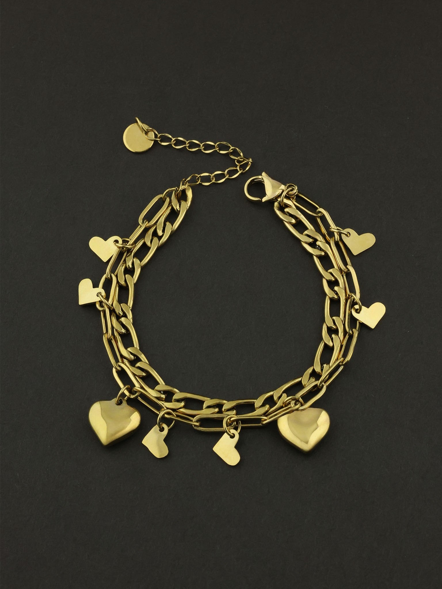 Gold Hearts Double-Chain Bracelet