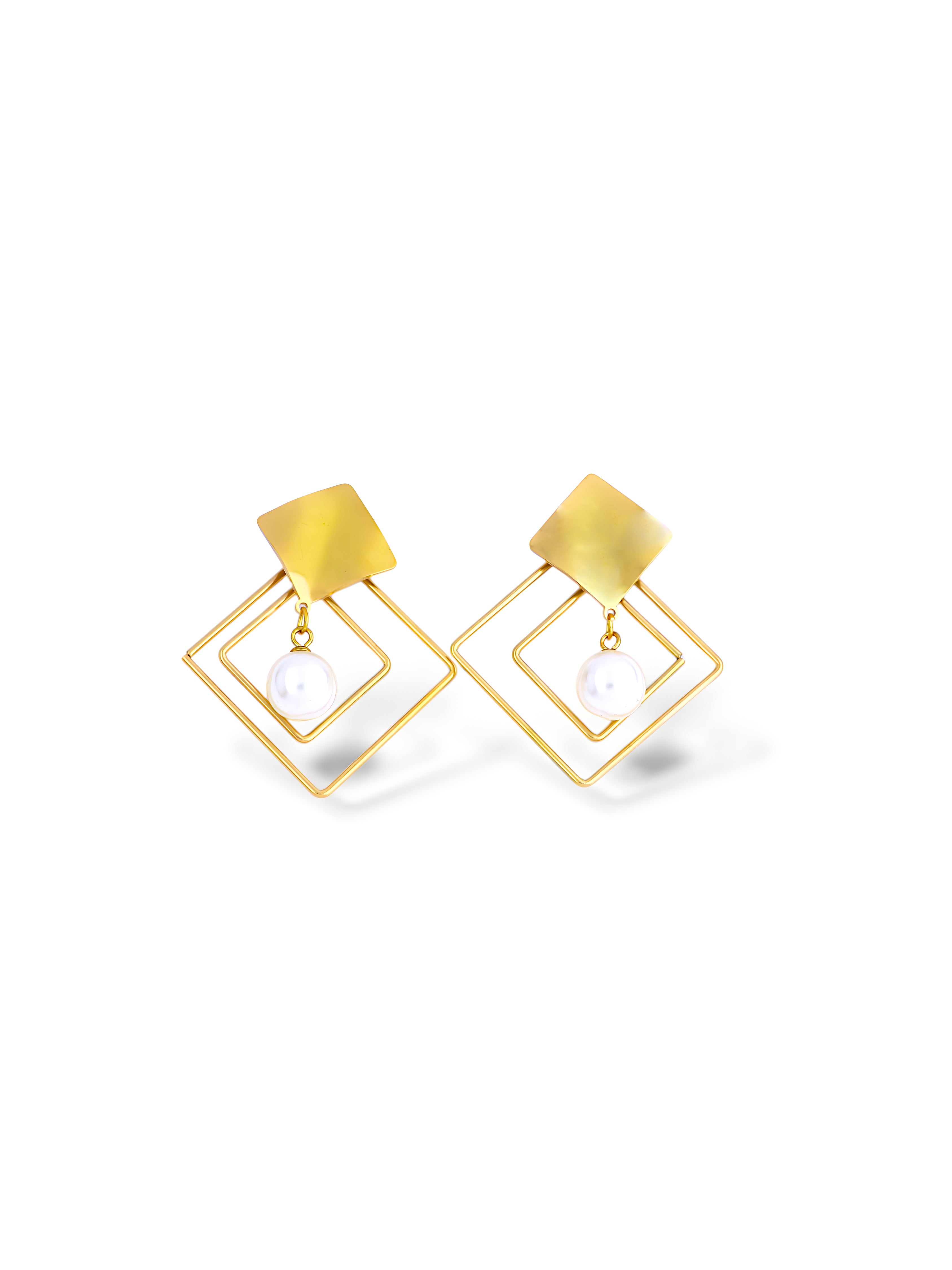 Cross Frame Pearl Drop Earrings