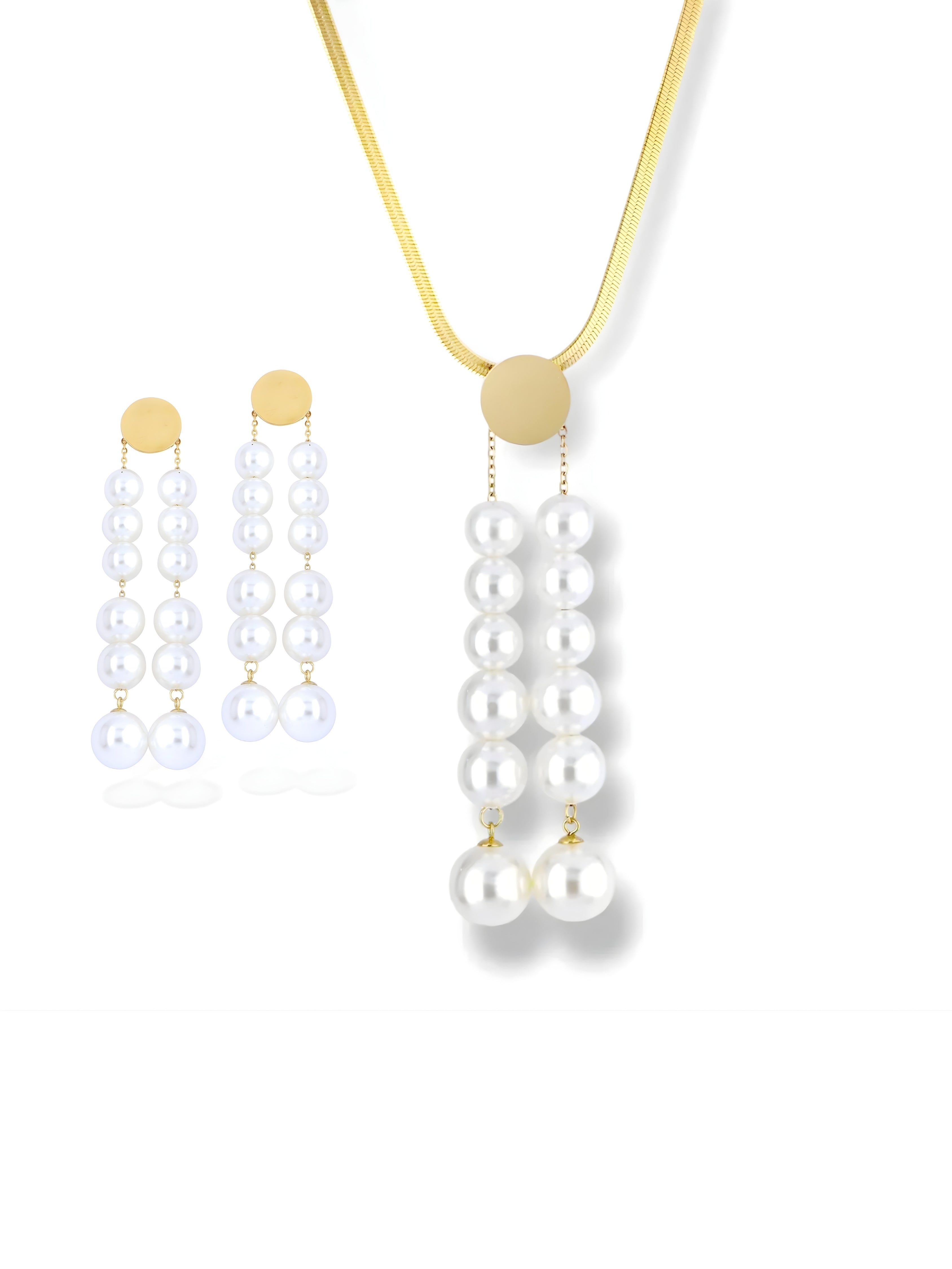 Elegant Gold Crystal Pearl Drop Necklace and Earring Set