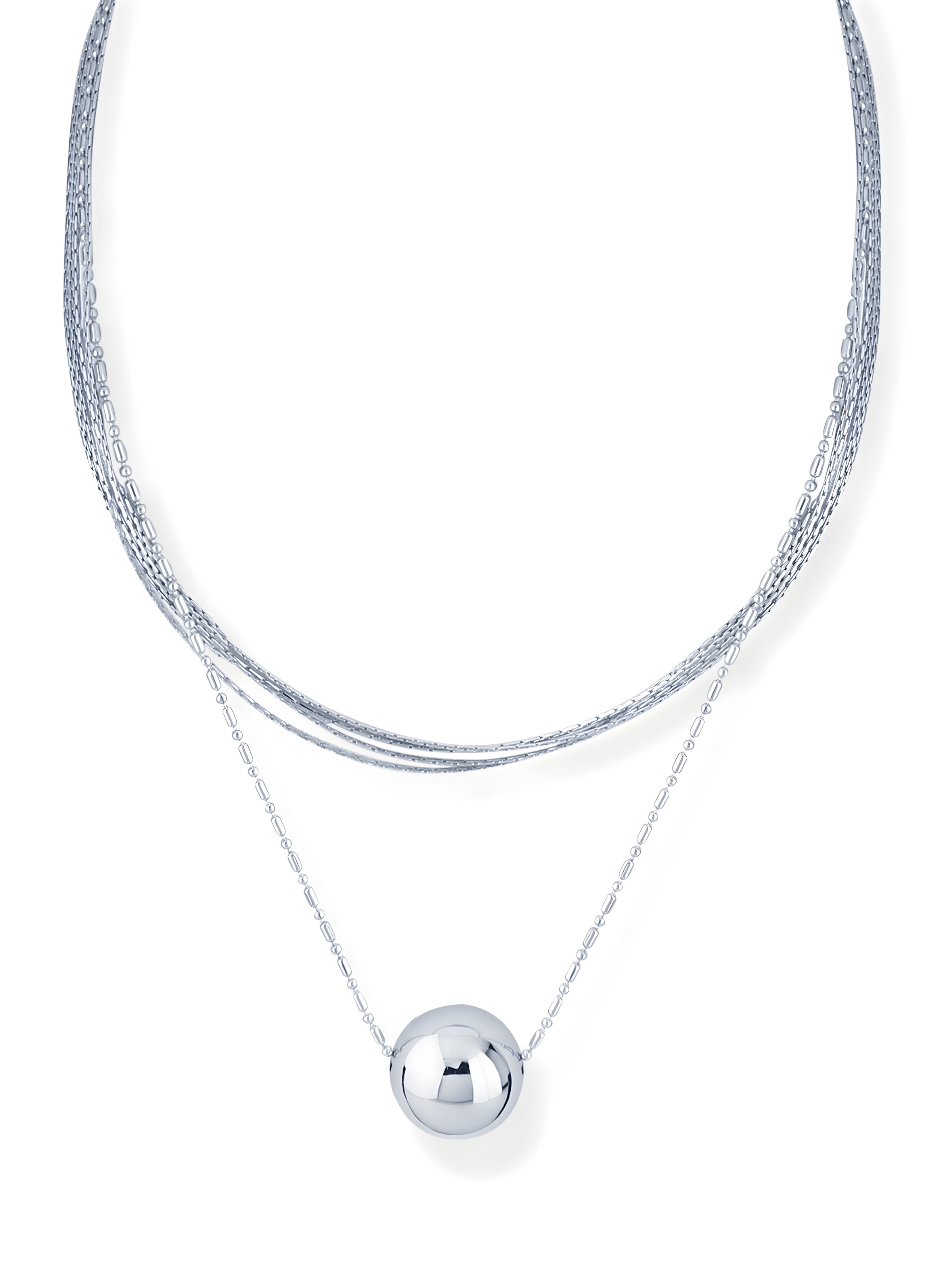 Layered Chain Necklace with Round Bead