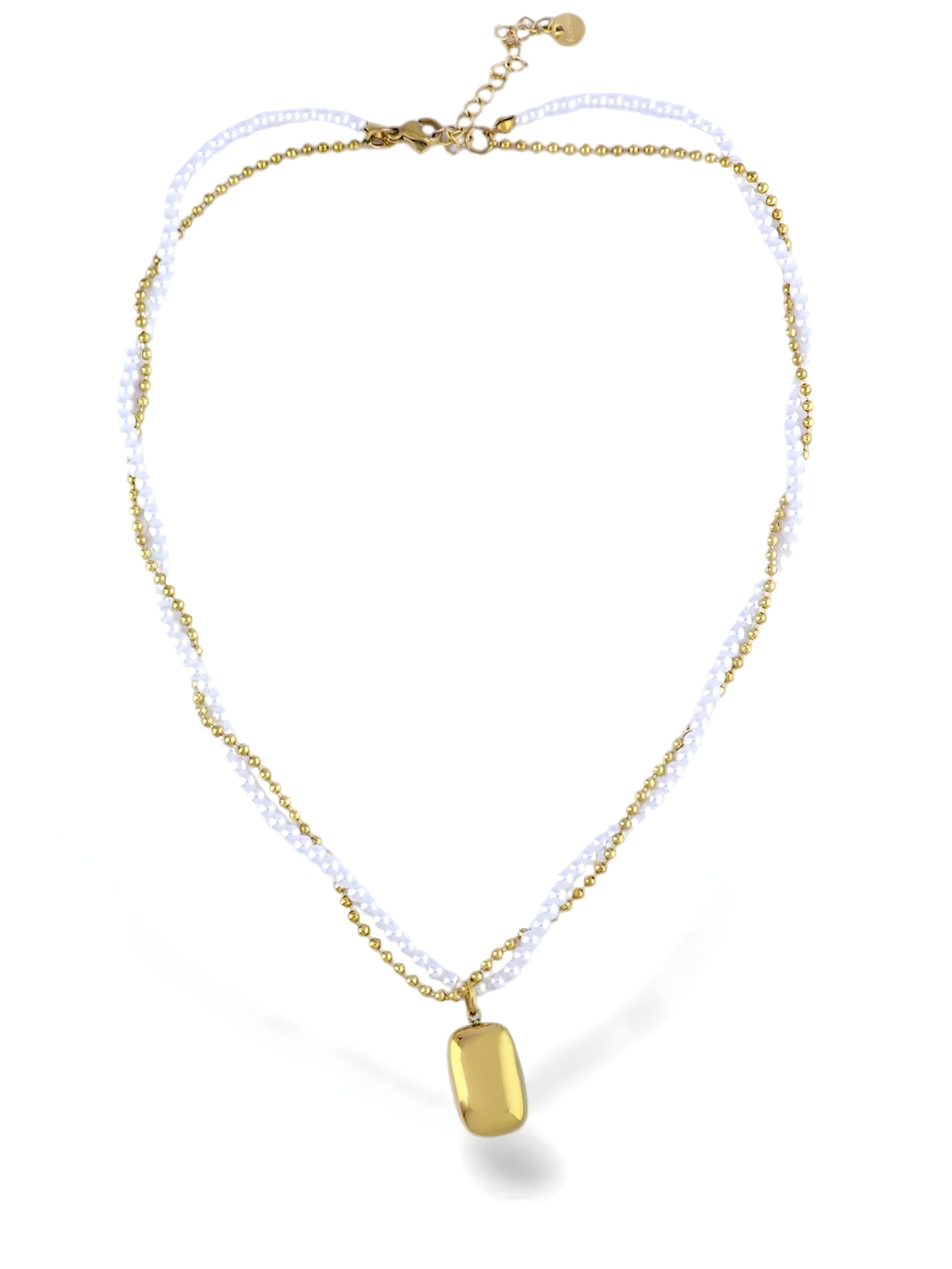 Elegant Gold Layered Chain Necklace with Shiny Pearl