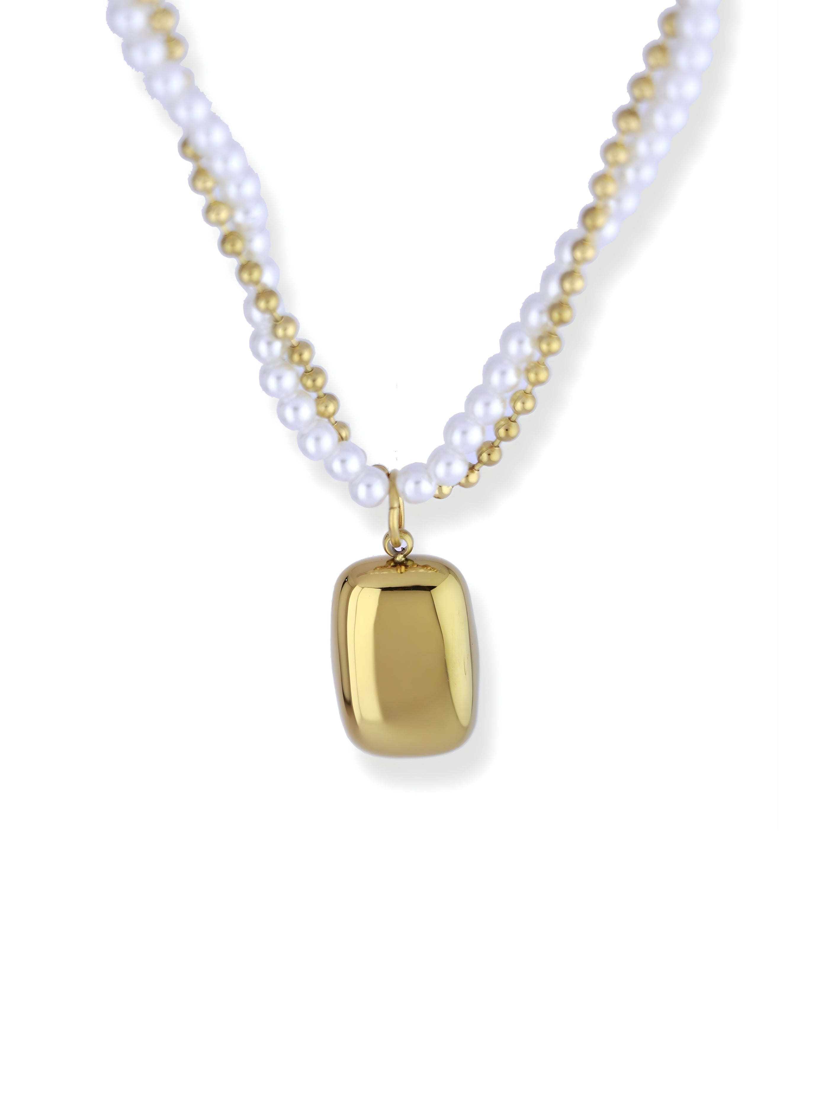 Elegant Gold Layered Chain Necklace with Shiny Pearl