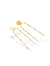 Long Gold Wave Drop Stud Earrings with Soft Flow Shape