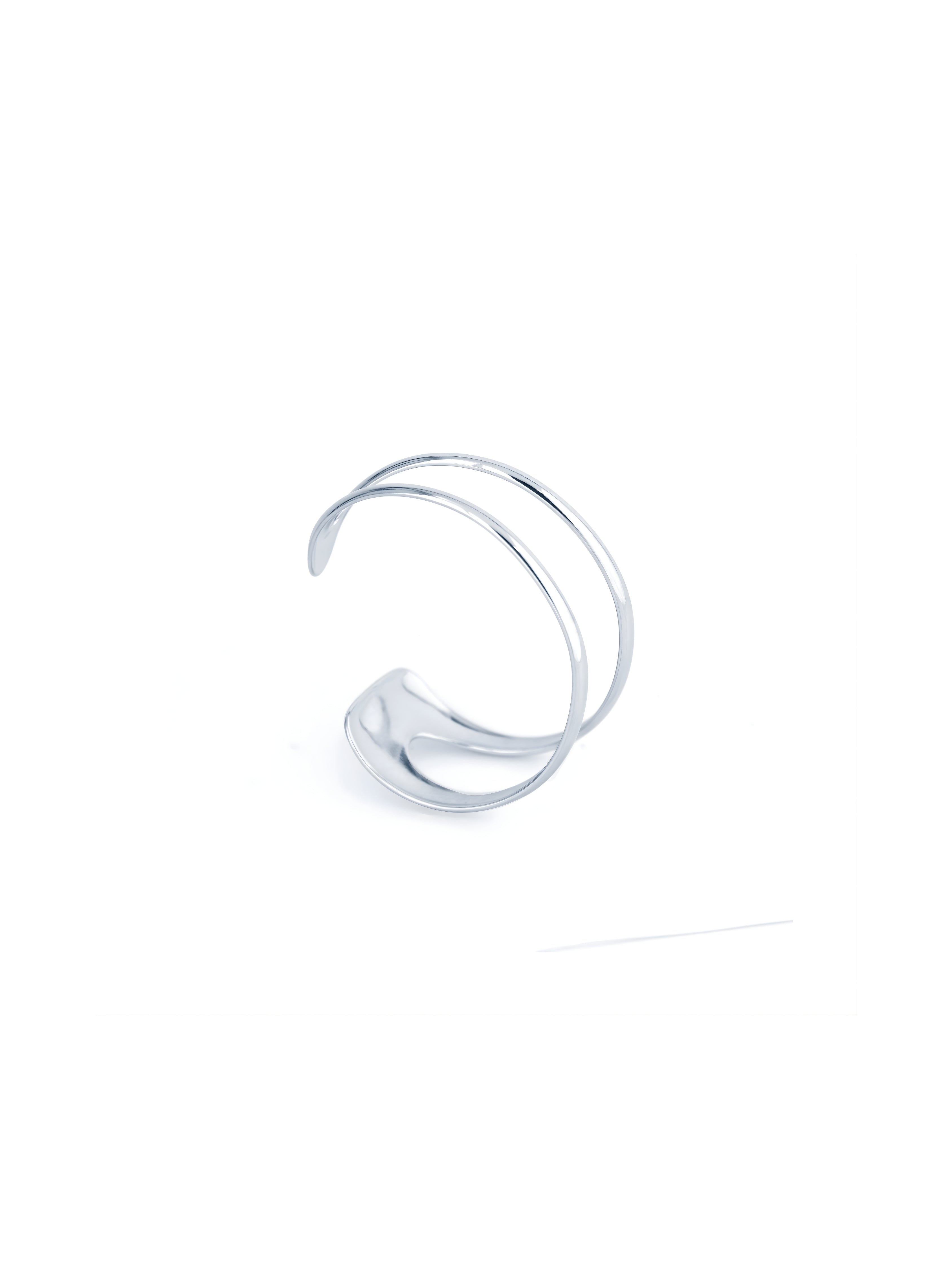 Elegant Silver Arc Double Band Open Cuff Bangles