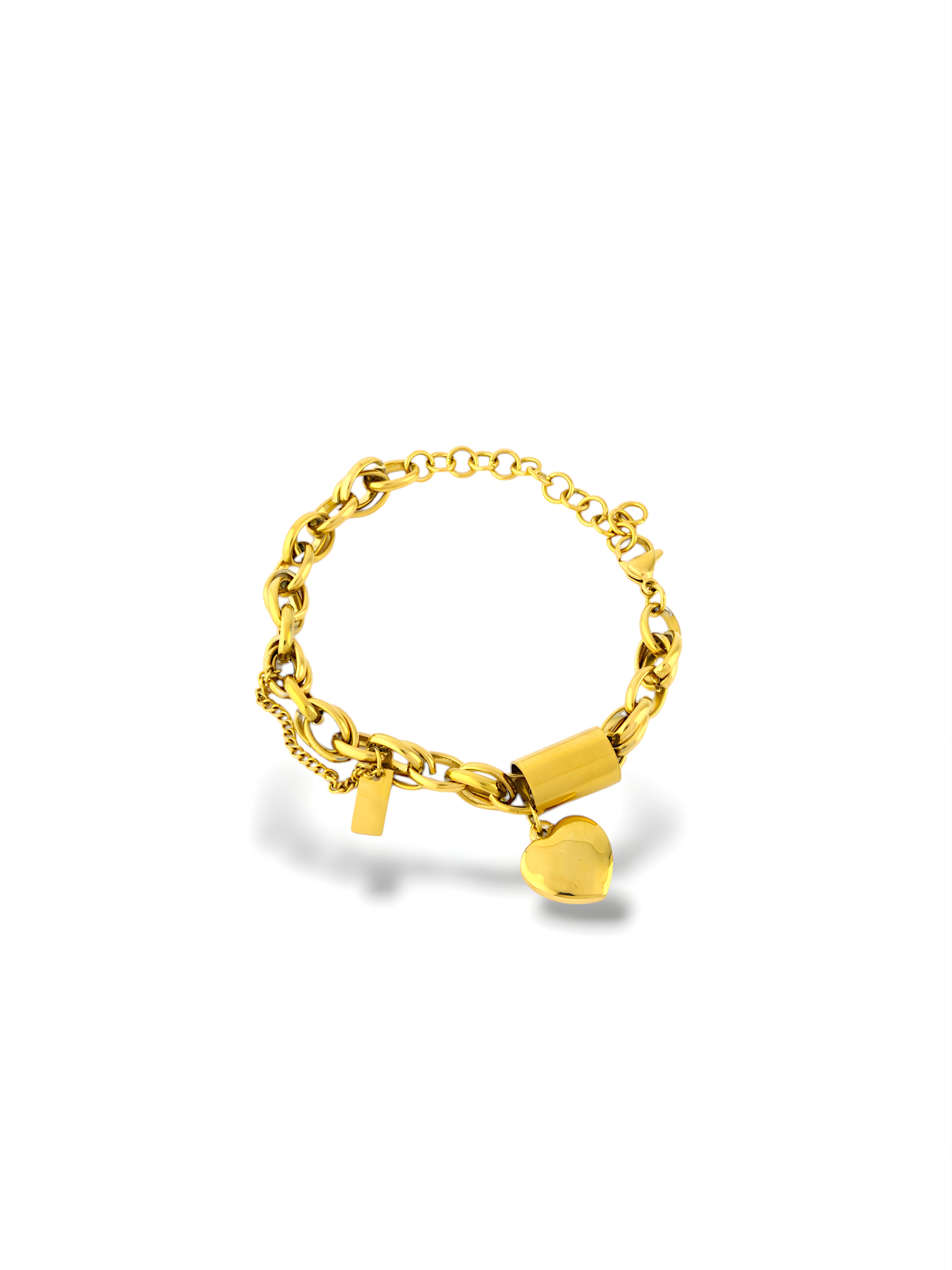 Elegant Gold Weave Chain Bracelet with Heart Charm