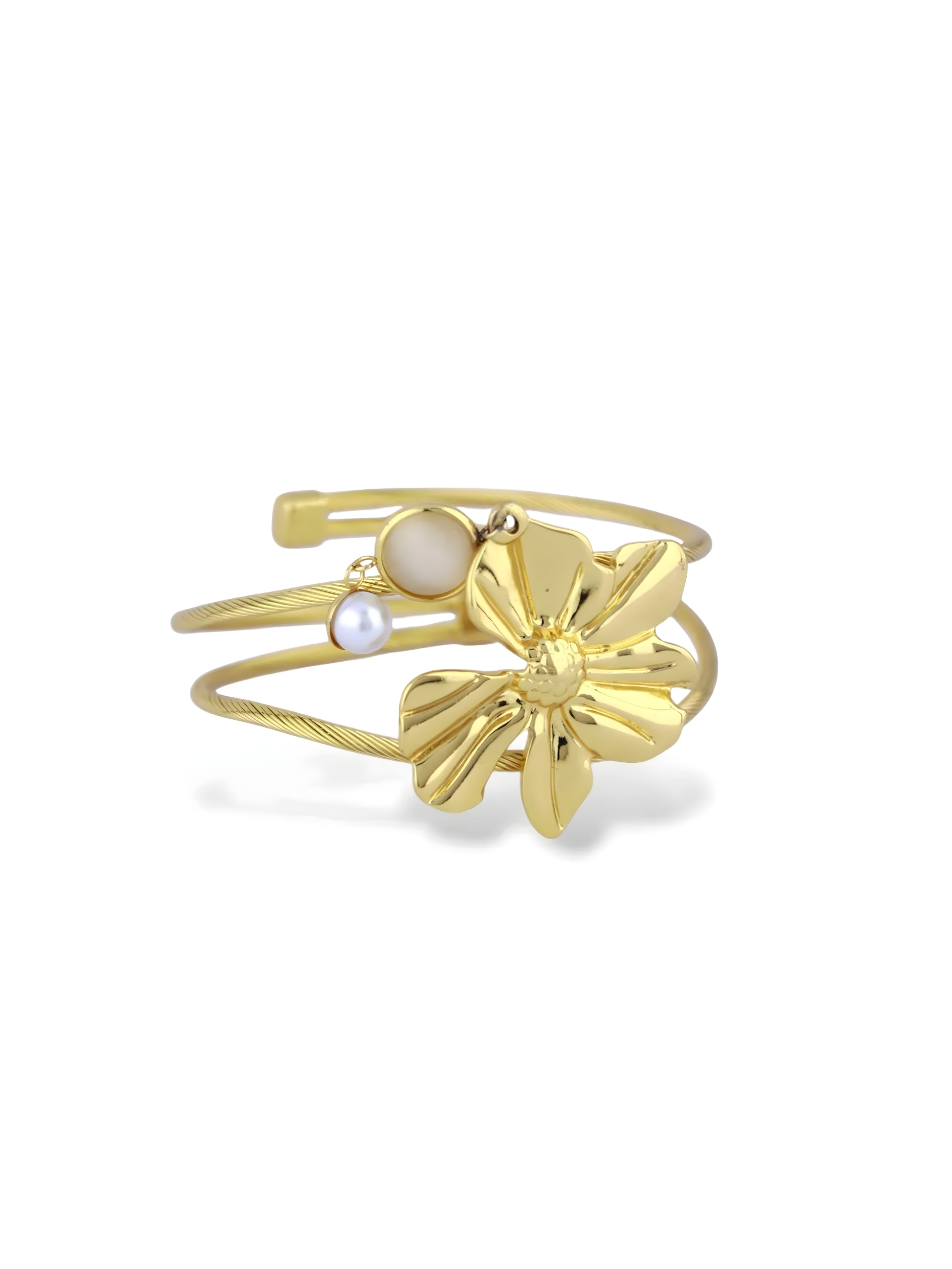 Elegant Gold Flora Bangle with Shimmering Leaf Designs