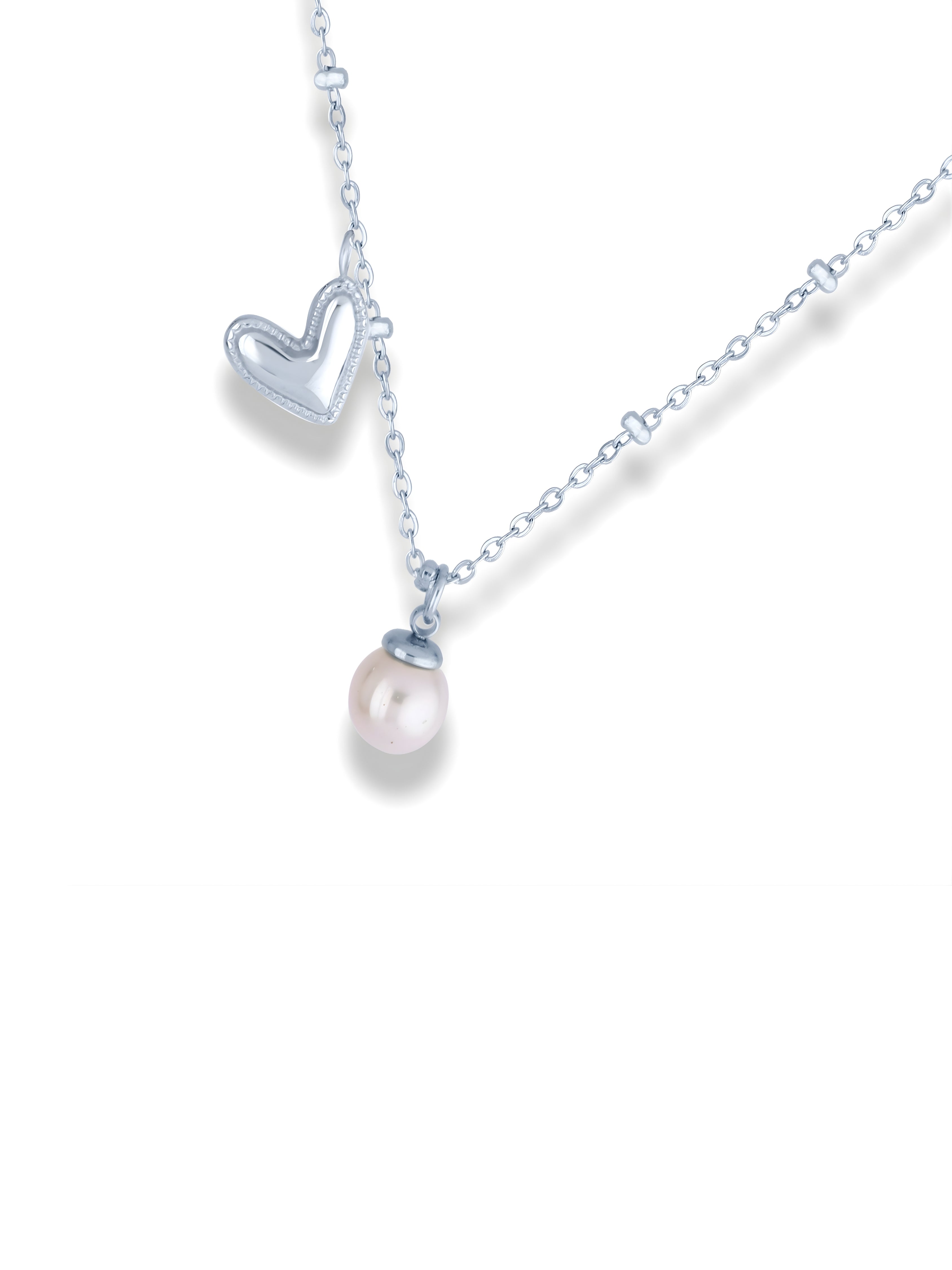 Heart Charm Pearl Drop Necklace