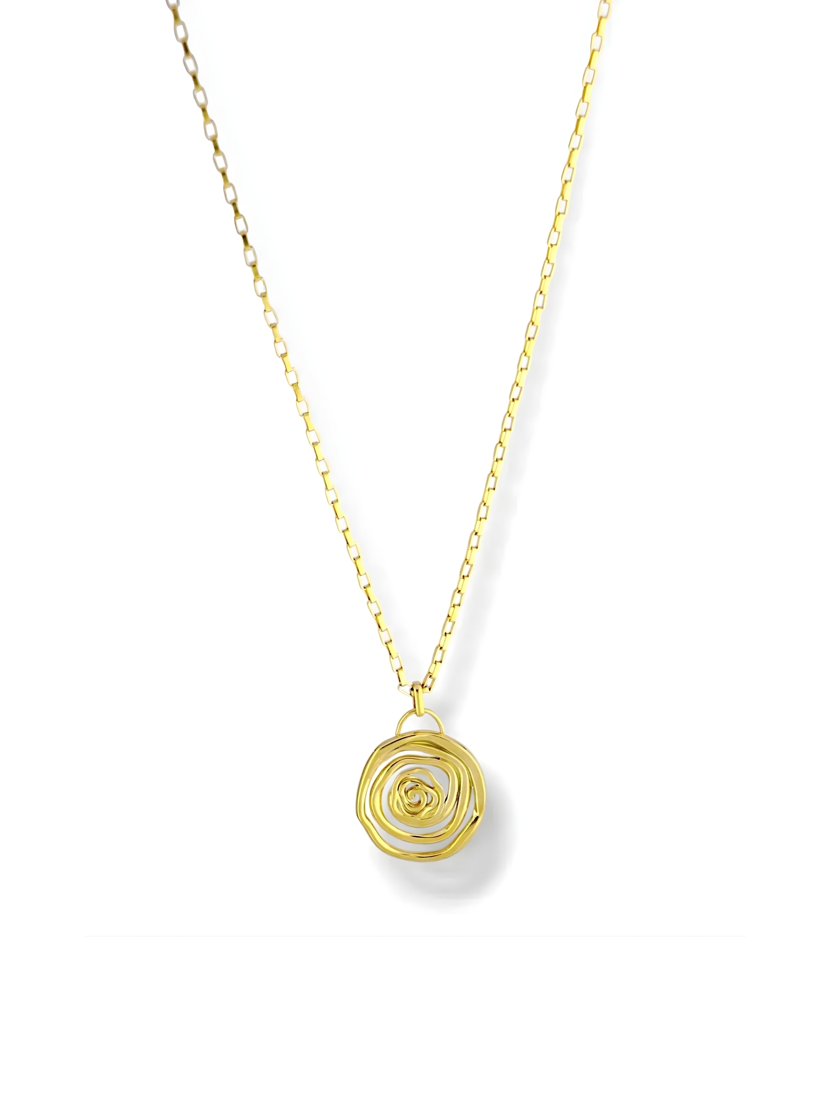 Gold Spiral Rose Pendant Necklace with Box Chain