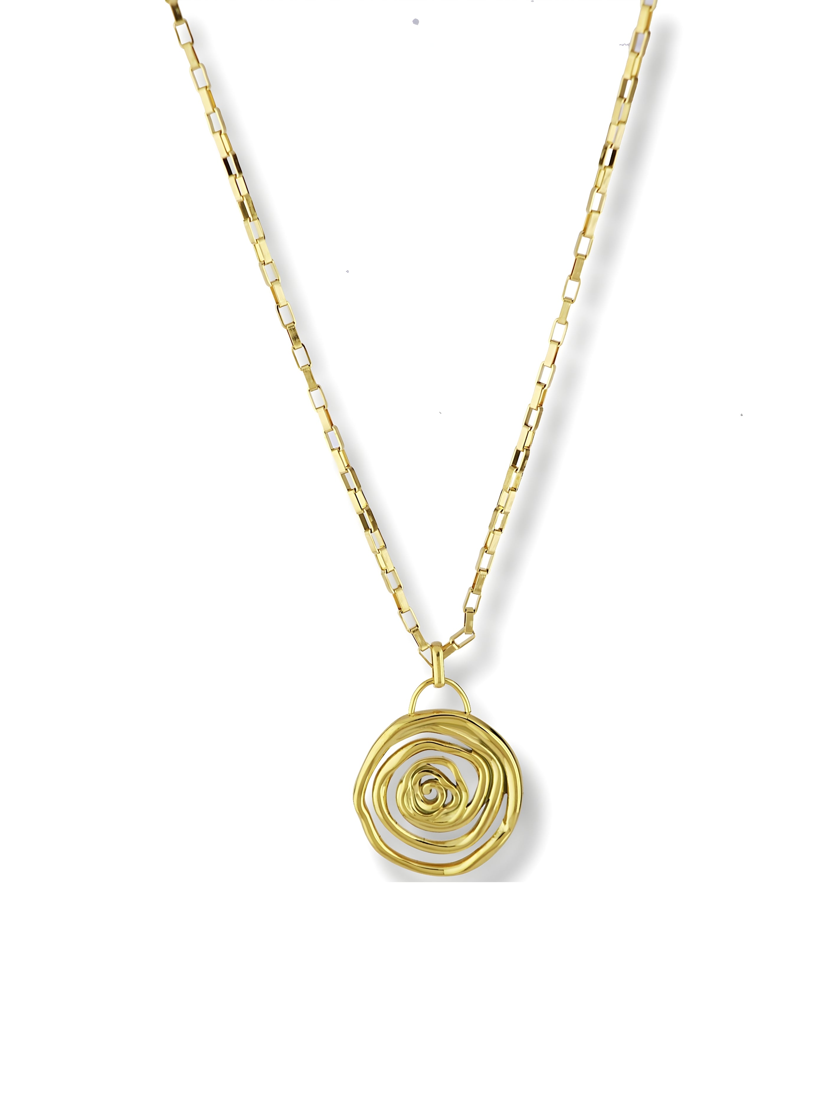 Gold Spiral Rose Pendant Necklace with Box Chain