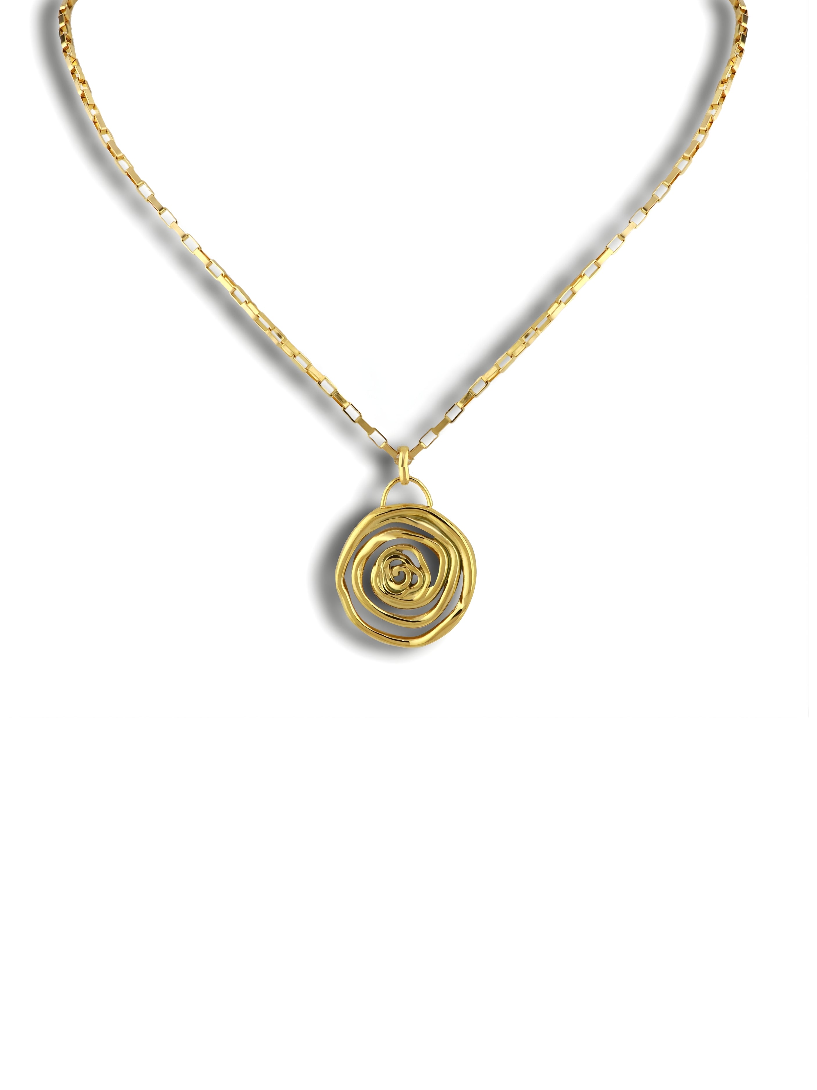 Gold Spiral Rose Pendant Necklace with Box Chain